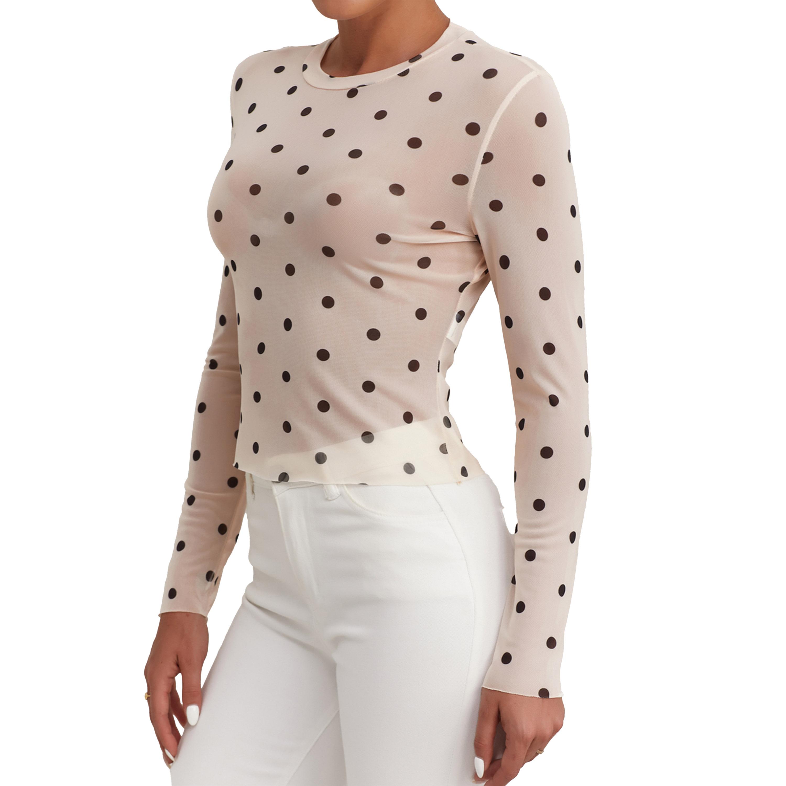 Styli Polka Dot Mesh Long Sleeve Round Neck Top-women-clothing-shirtsandblouses-blouses-image-3