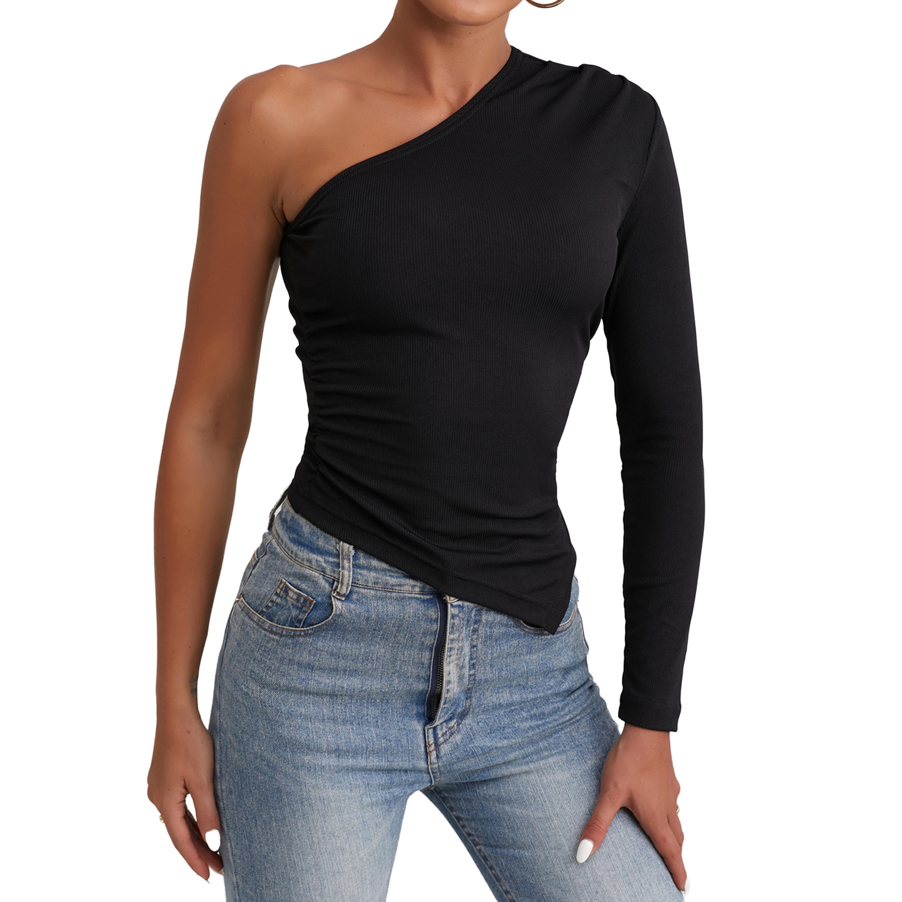 Styli Solid One Shoulder Ribbed Top-women-clothing-shirtsandblouses-blouses-image-1