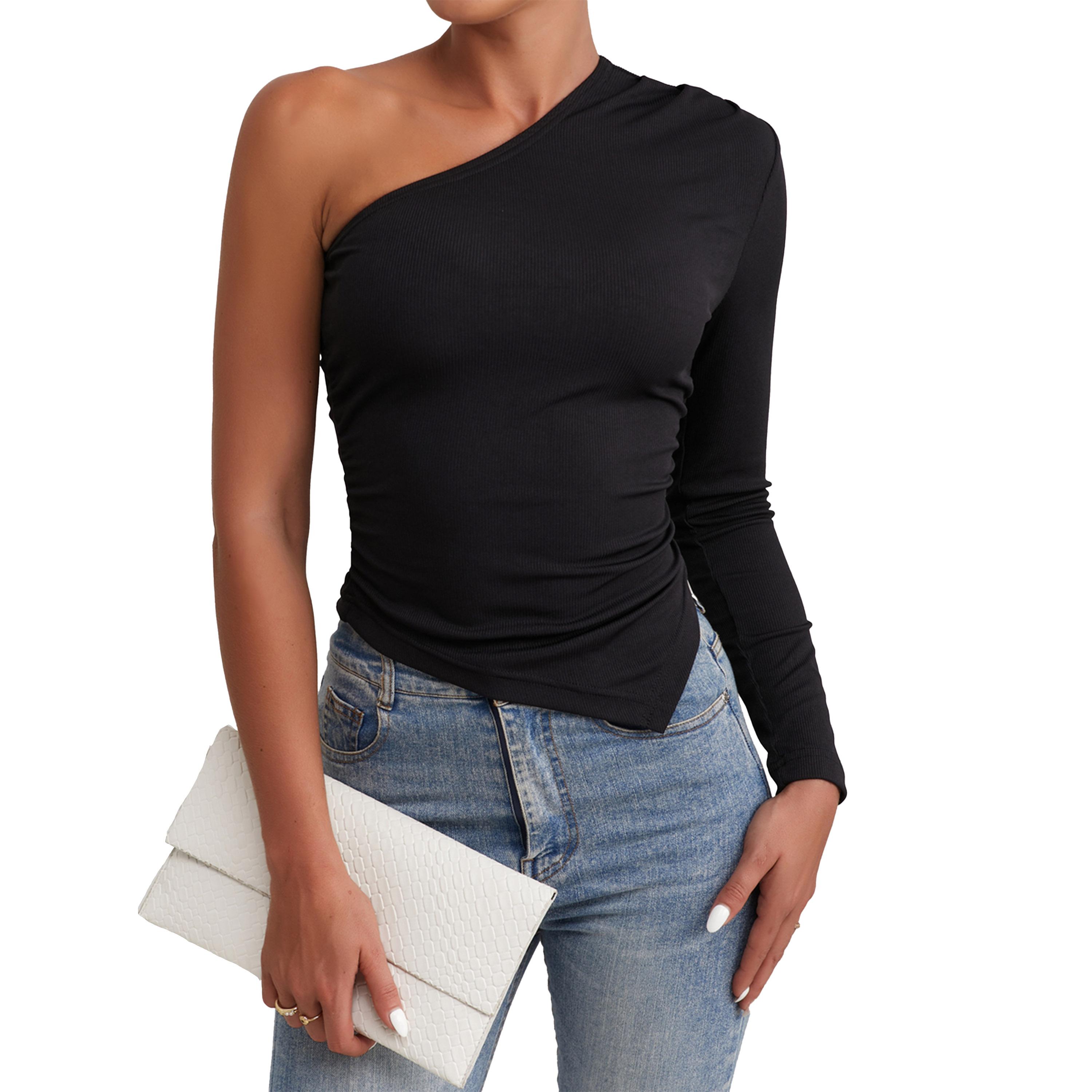 Styli Solid One Shoulder Ribbed Top-women-clothing-shirtsandblouses-blouses-image-4
