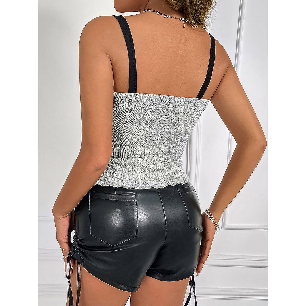 Styli Textured Graphic Print Contrast Trim Cami Top-women-clothing-tshirts-image-2