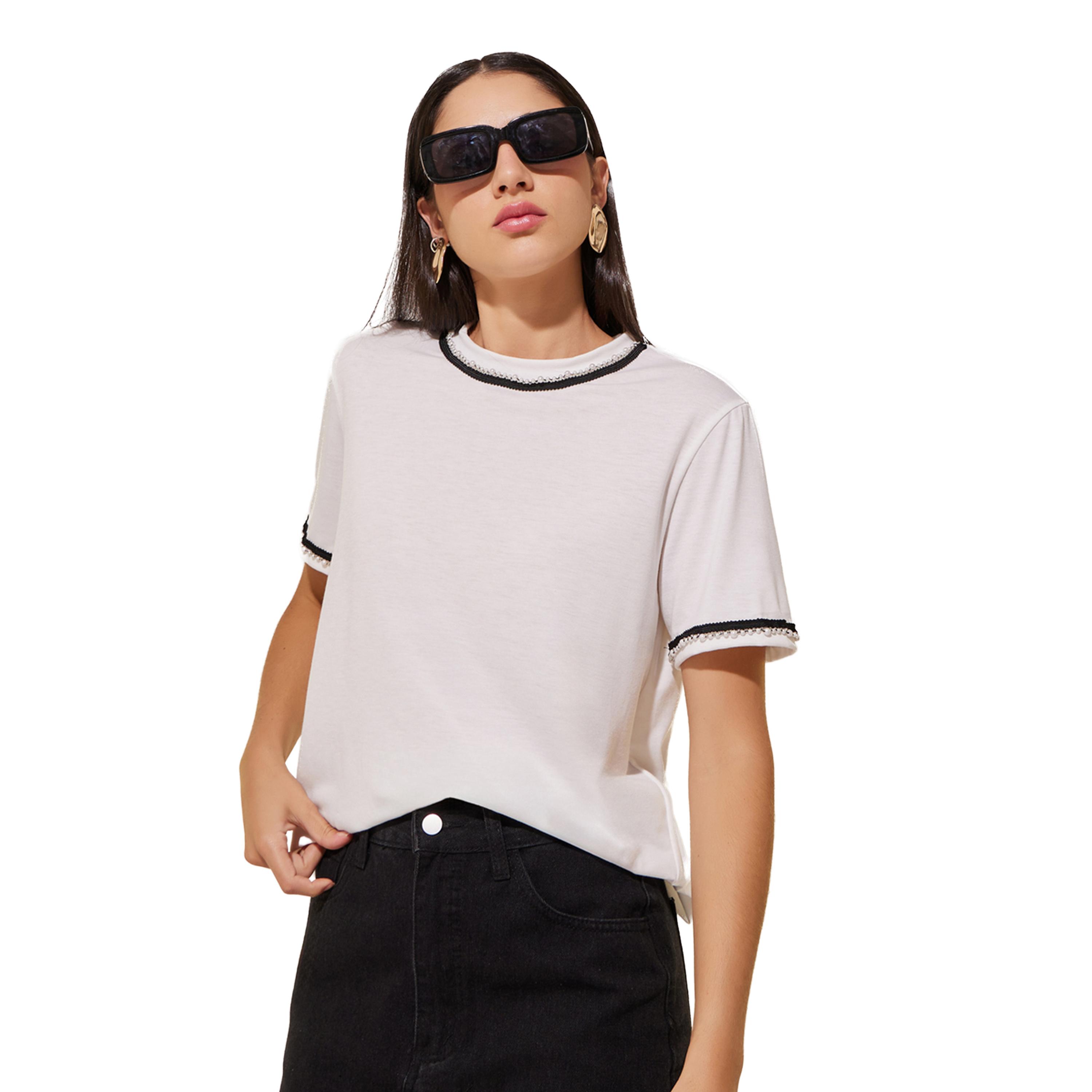 ستايلي - تي شيرت مزخرف بياقة دائرية وقصة عادية-women-clothing-tshirts-image-1