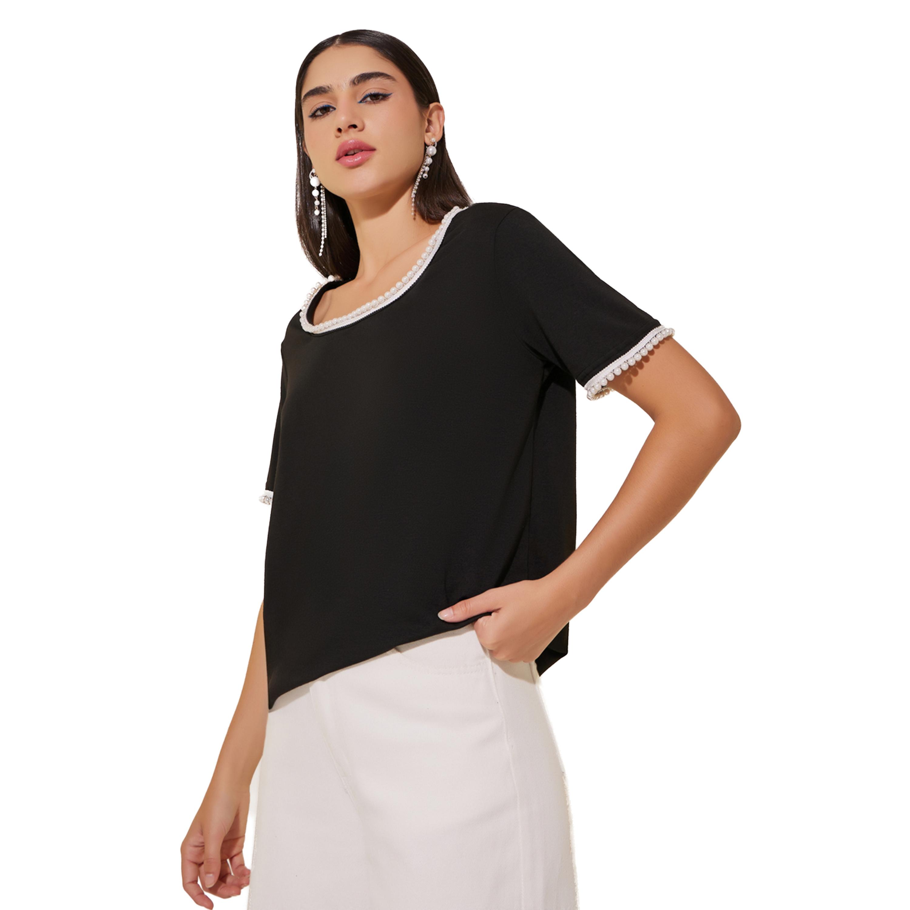 Styli Faux Pearl Embellished Square Neck T-Shirt-women-clothing-tshirts-image-1