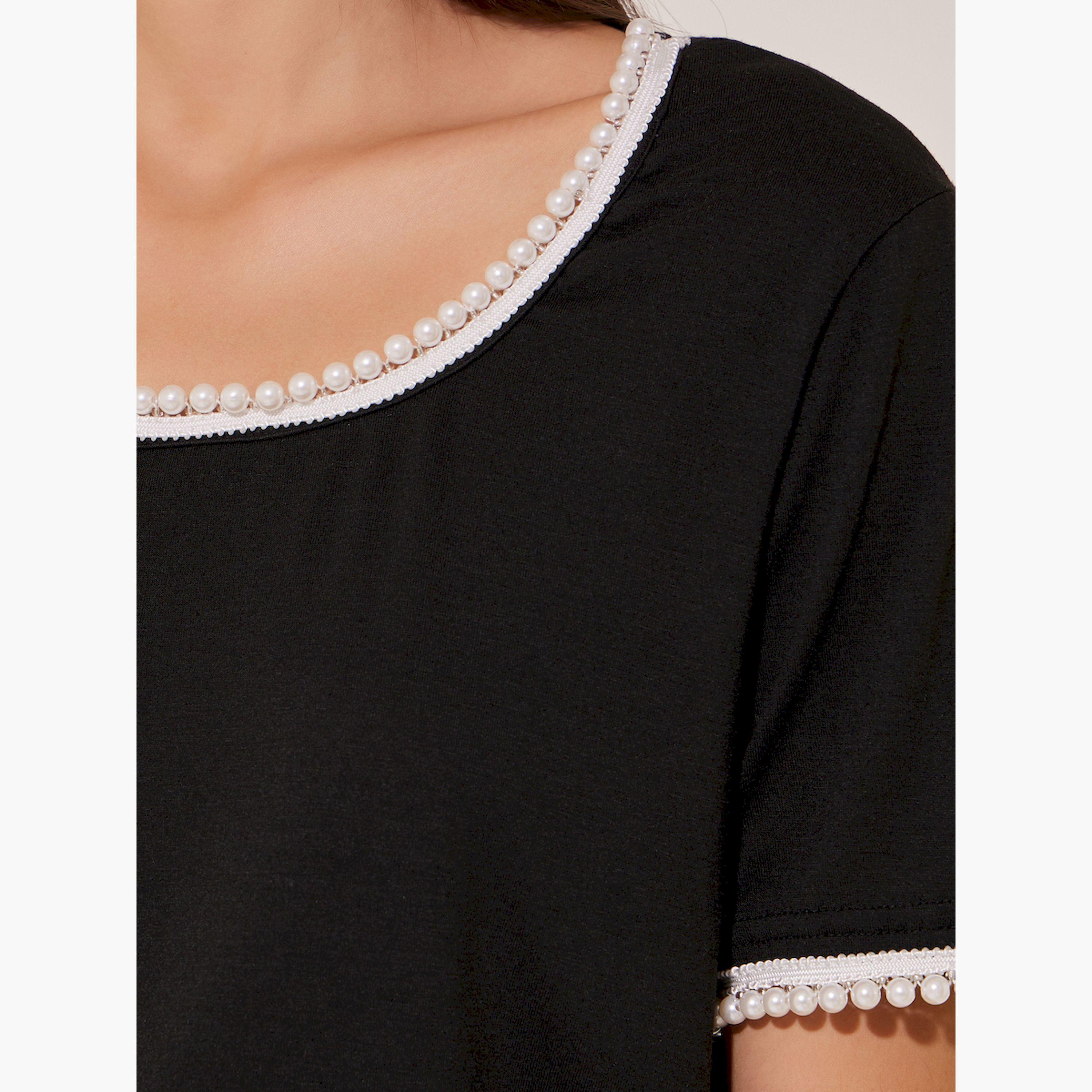Styli Faux Pearl Embellished Square Neck T-Shirt-women-clothing-tshirts-image-3