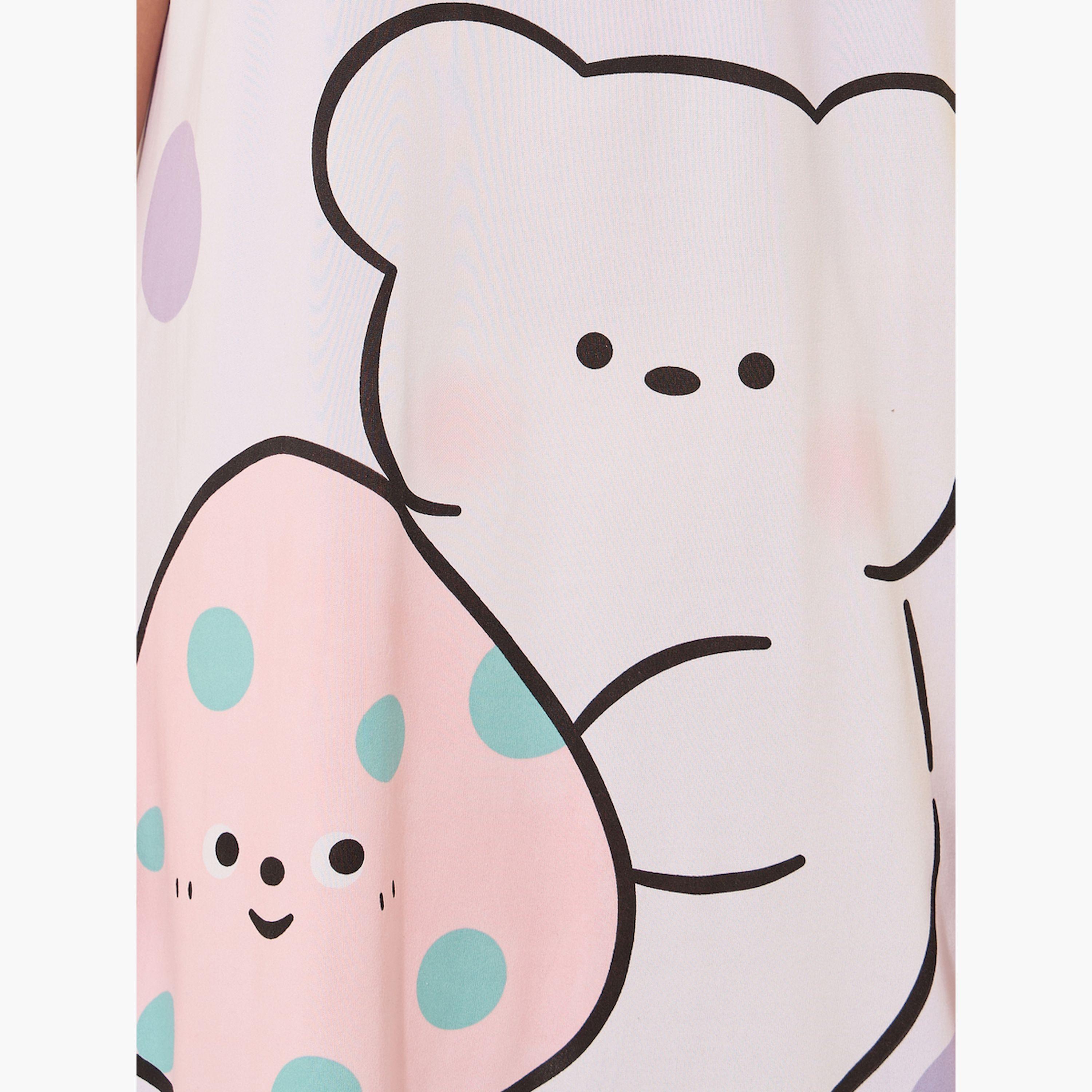 ستايلي - فستان نوم تي شيرت برقبة دائرية وطبعة جرافيكية-women-clothing-nightwear-nighties-image-4