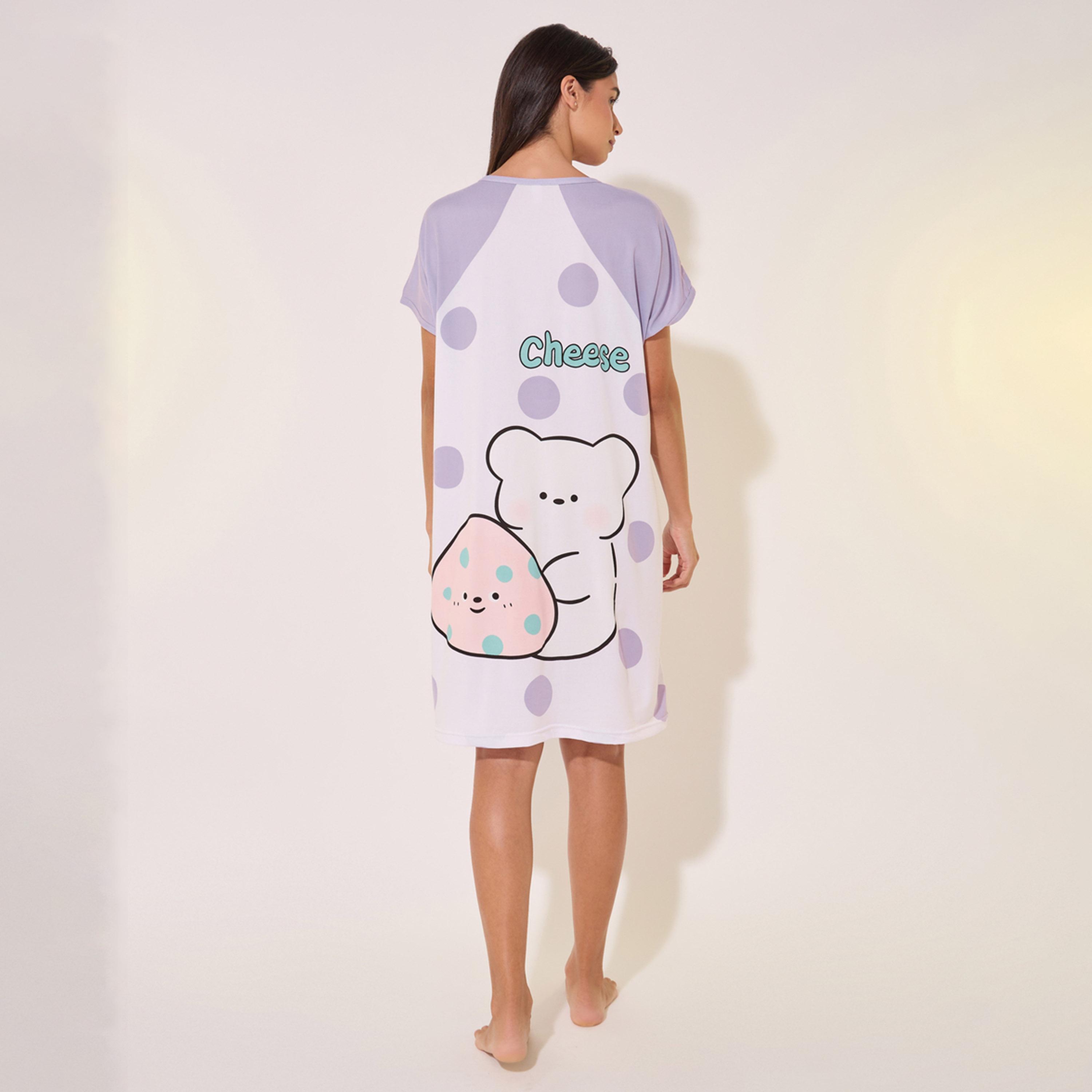 ستايلي - فستان نوم تي شيرت برقبة دائرية وطبعة جرافيكية-women-clothing-nightwear-nighties-image-5