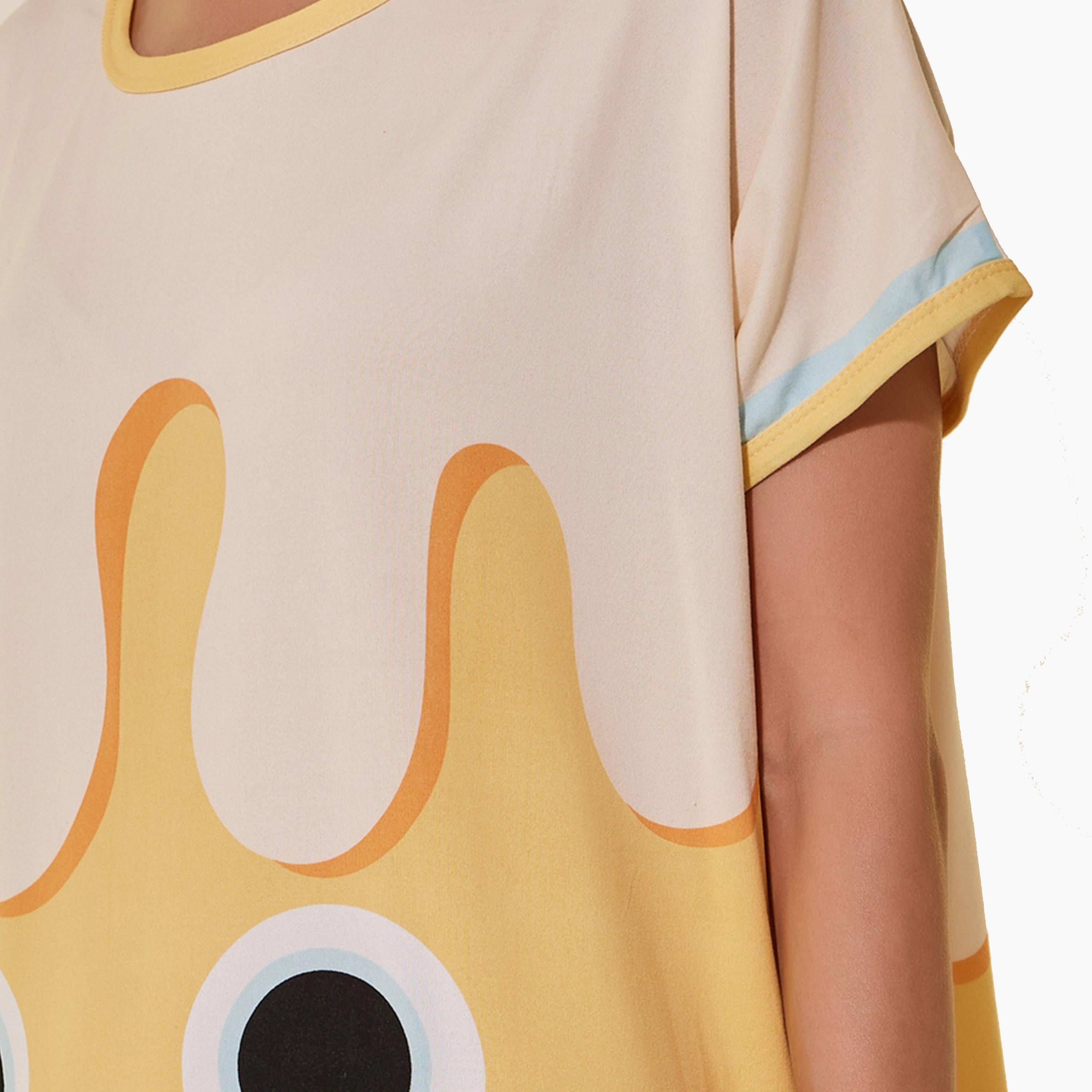 ستايلي - فستان أصفر قصير الأكمام بطبعة جرافيكية-women-clothing-nightwear-nighties-image-3