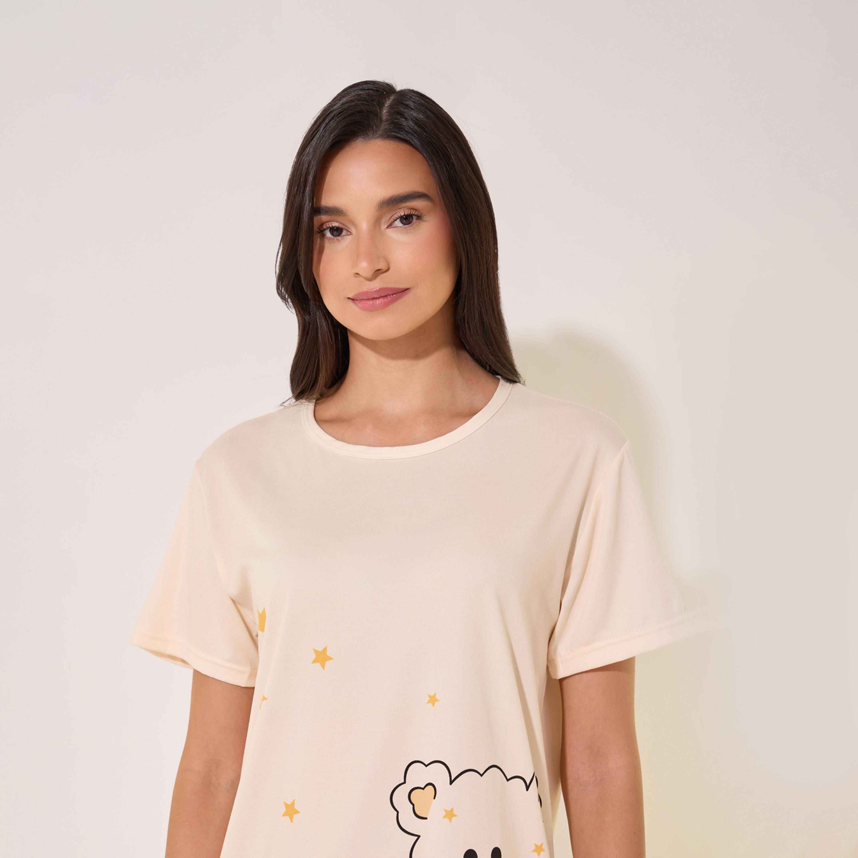 Styli Graphic Print Round Neck Sleep T-Shirt Dress-women-clothing-nightwear-nighties-image-3