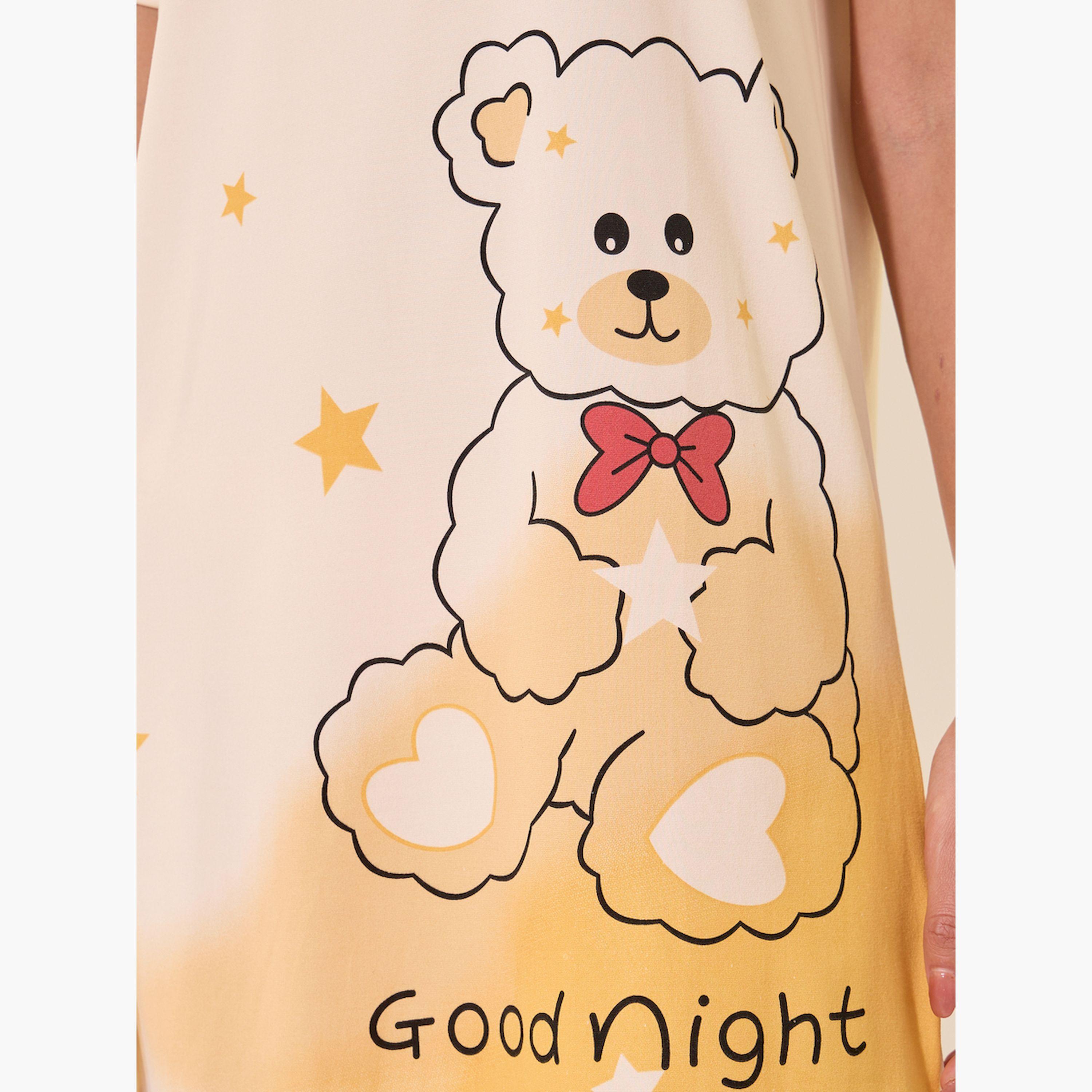 ستايلي - فستان نوم تي شيرت برقبة دائرية وطبعة جرافيكية-women-clothing-nightwear-nighties-image-4