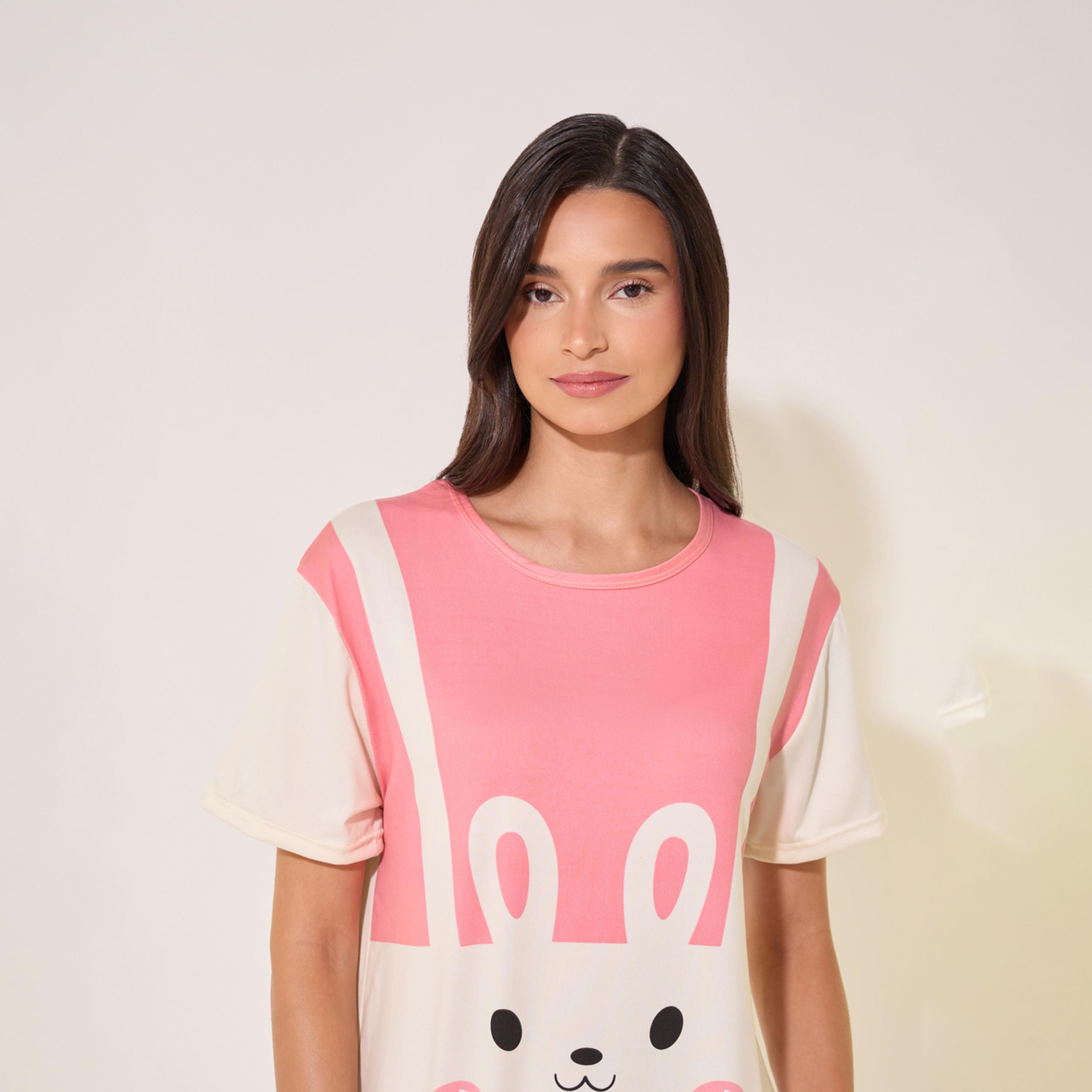 Styli Graphic Print Round Neck Sleep T-Shirt Dress-women-clothing-nightwear-nighties-image-3