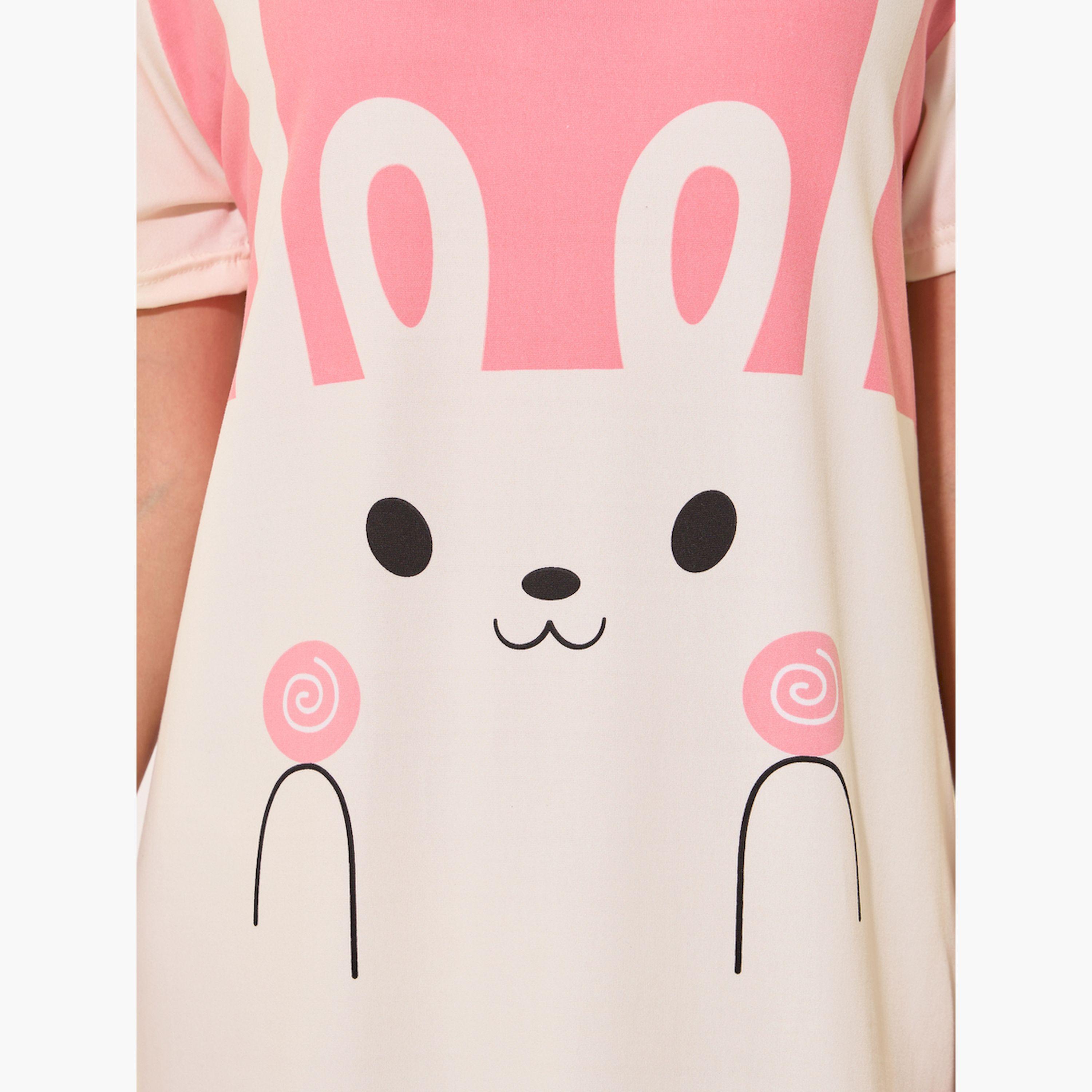 Styli Graphic Print Round Neck Sleep T-Shirt Dress-women-clothing-nightwear-nighties-image-4