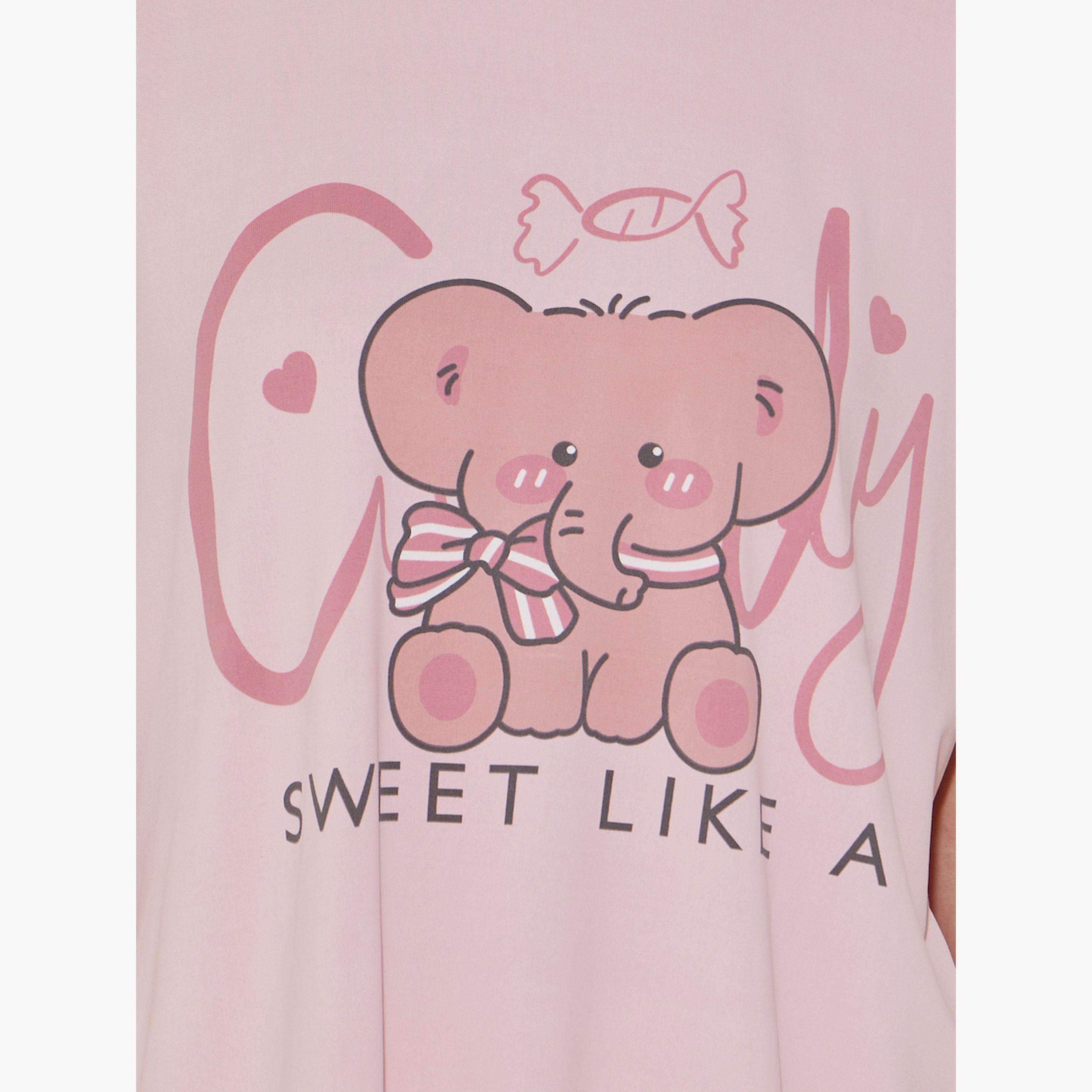 Styli Elephant Print T-Shirt and Pyjama Pants Set-women-clothing-nightwear-pyjamas-longsets-image-3