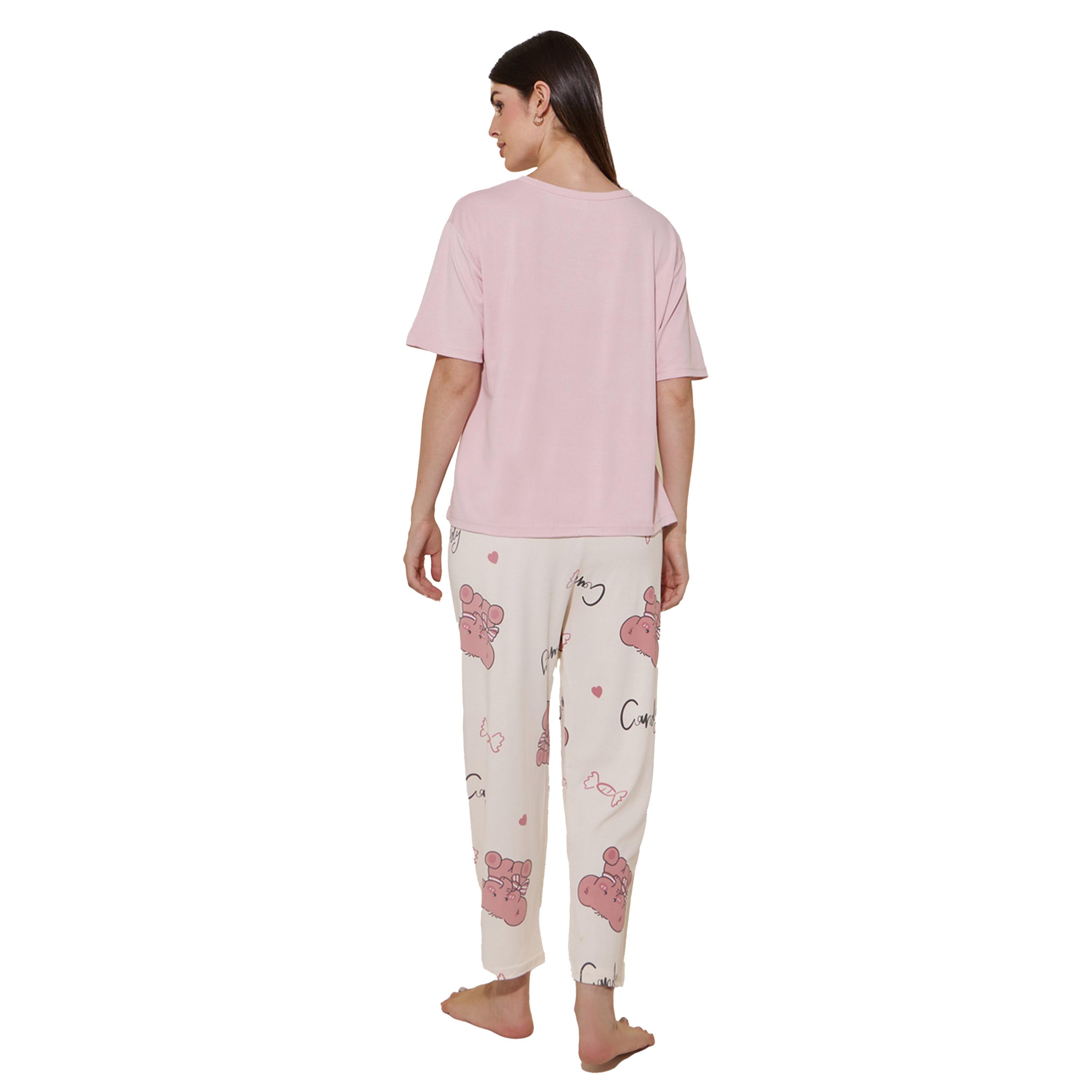 ستايلي - طقم تيشيرت بطبعة فيل وبنطال بيجاما-women-clothing-nightwear-pyjamas-longsets-image-4