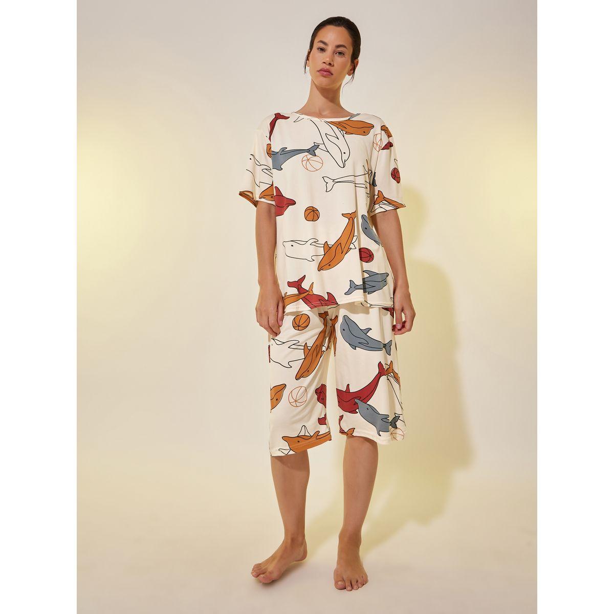 Styli Dolphin Print T-Shirt and Shorts Set-women-clothing-nightwear-pyjamas-shortsets-image-1