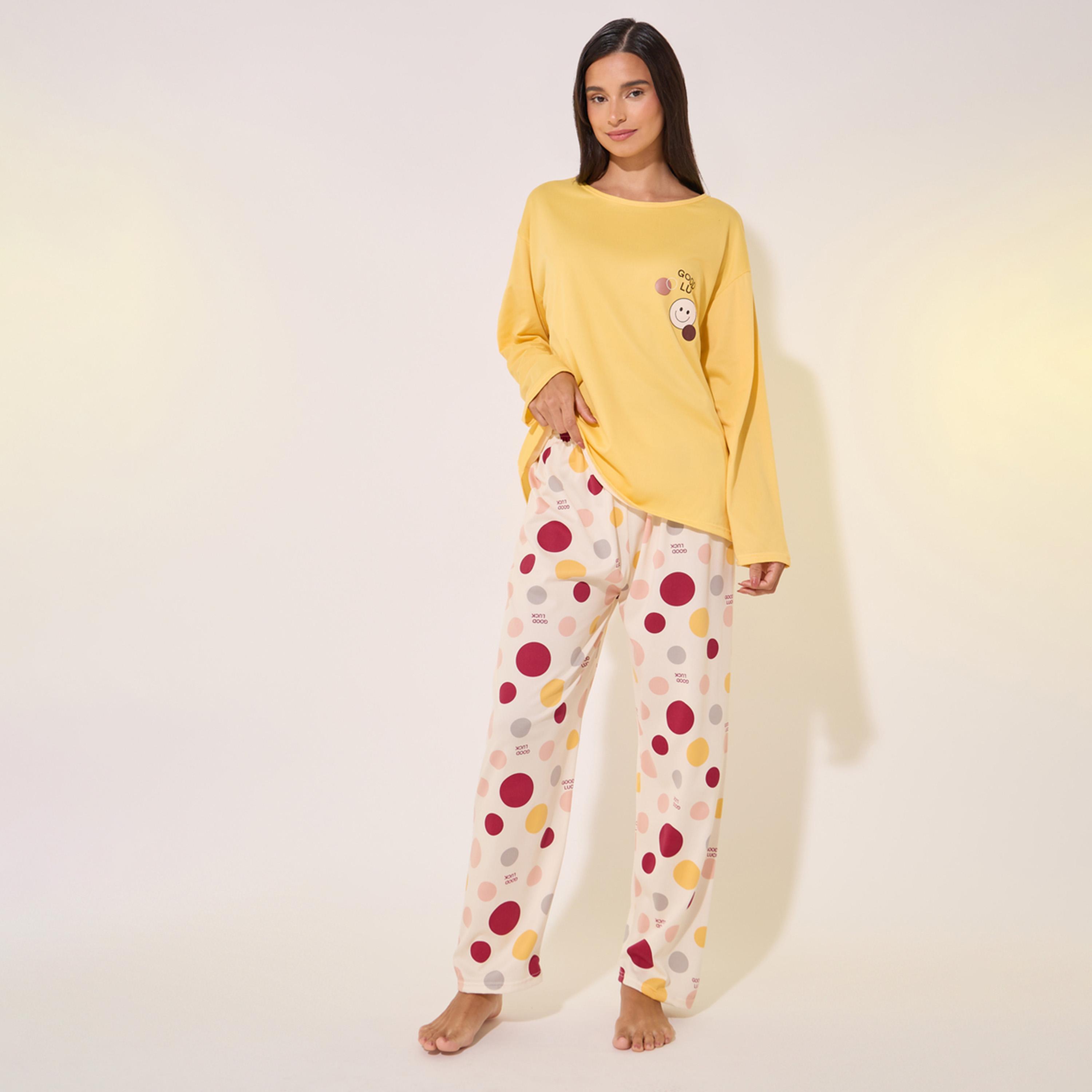 Styli Graphic Print T-Shirt and Printed Pyjama Set-women-clothing-nightwear-pyjamas-longsets-image-1