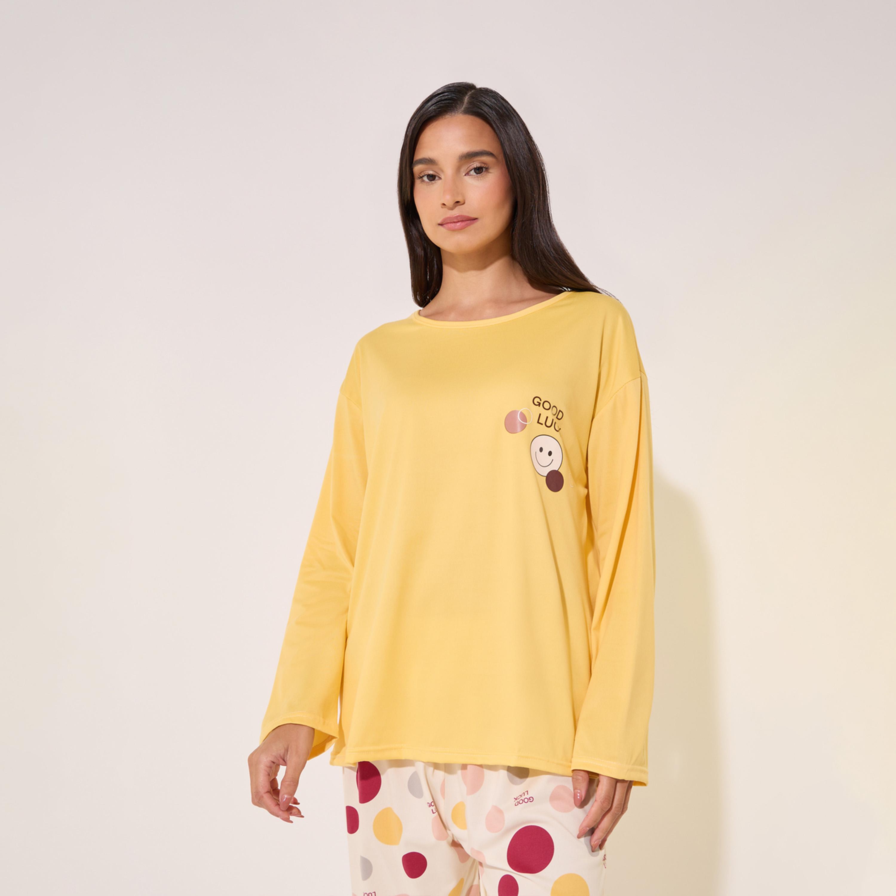 Styli Graphic Print T-Shirt and Printed Pyjama Set-women-clothing-nightwear-pyjamas-longsets-image-2