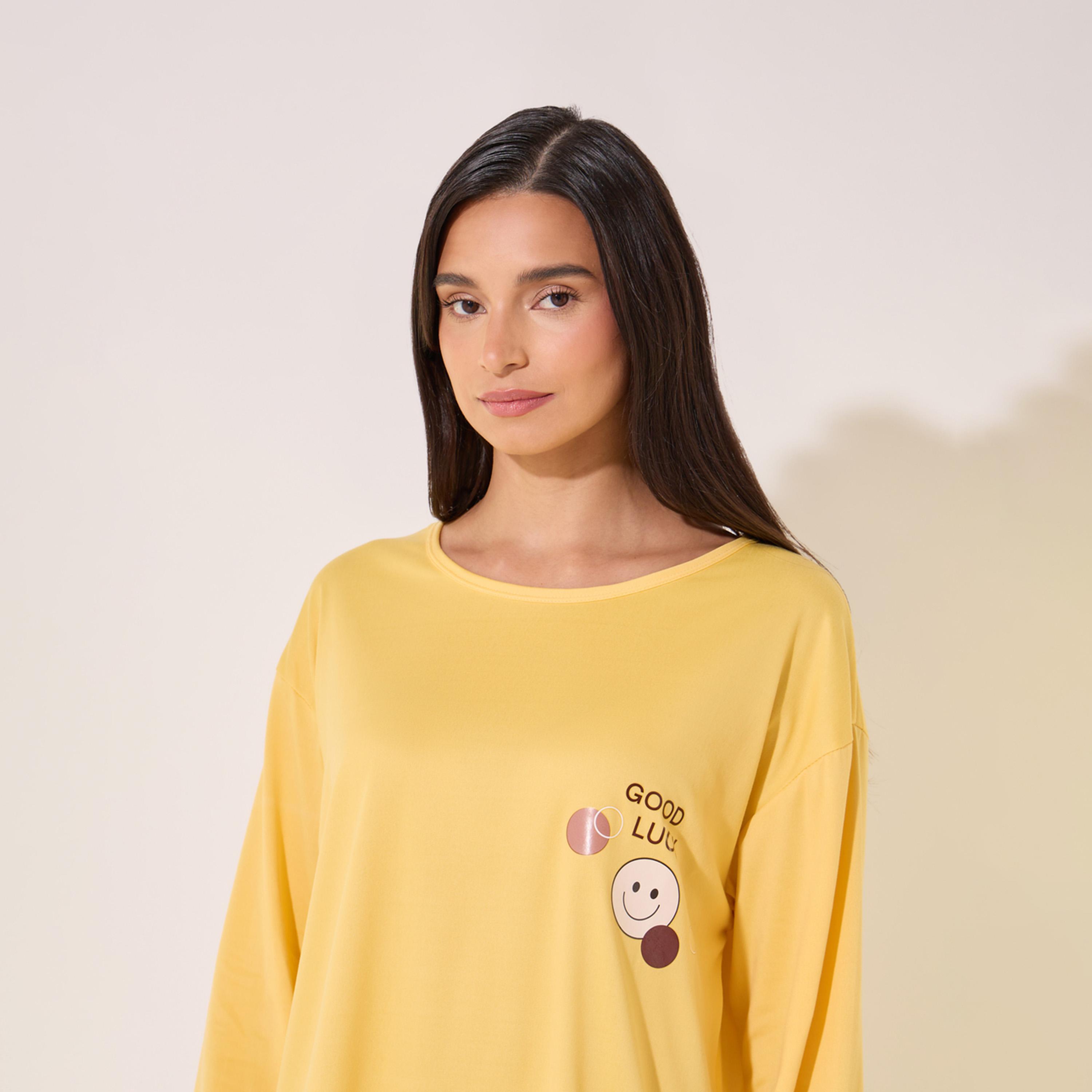 Styli Graphic Print T-Shirt and Printed Pyjama Set-women-clothing-nightwear-pyjamas-longsets-image-3