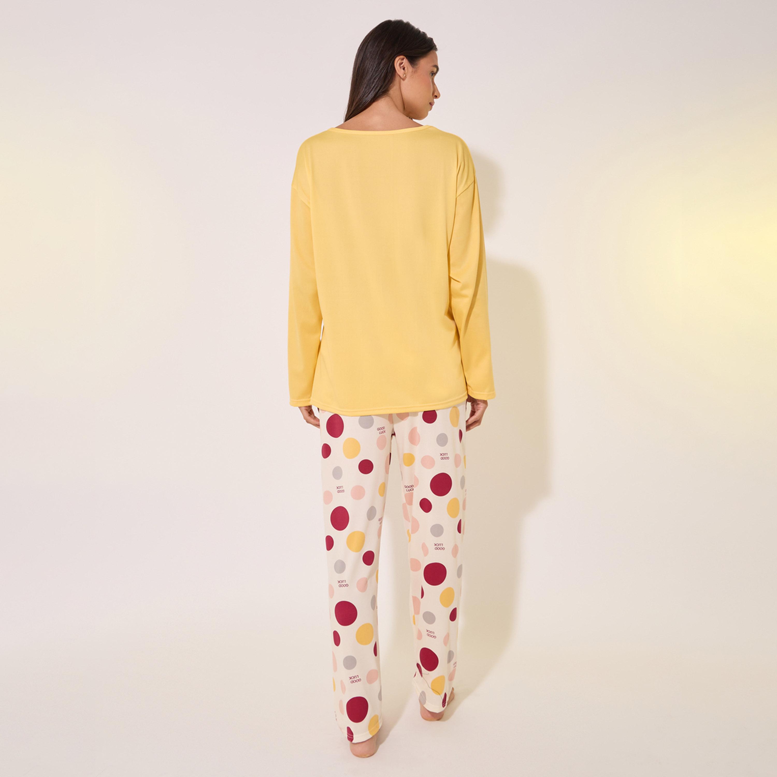 Styli Graphic Print T-Shirt and Printed Pyjama Set-women-clothing-nightwear-pyjamas-longsets-image-5