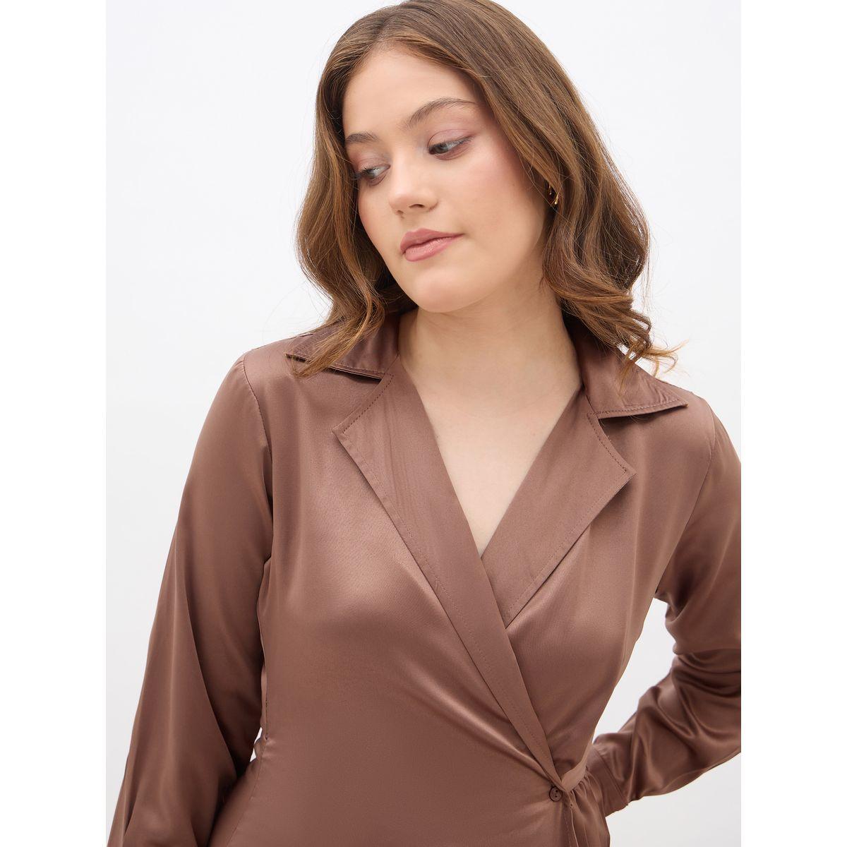 Styli Plain Satin Pleated Wrap Maxi Dress with Notch Lapel-women-clothing-dresses-image-4