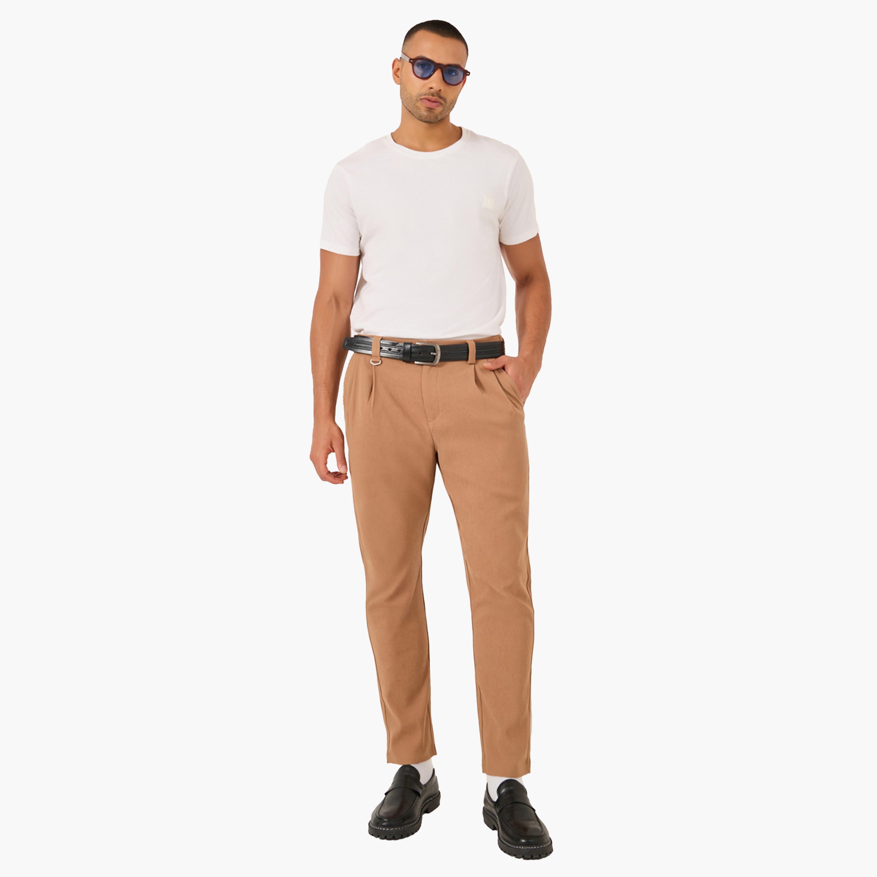 Styli Solid Slant Pocket Pleated Relaxed Fit Pants-men-clothing-bottoms-trousersandchinos-trousers-image-2