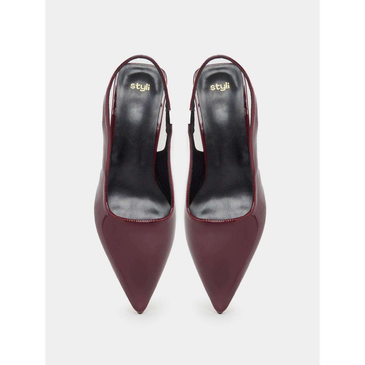 Styli Patent Design Pointed Toe Kitten Heel Slingback Shoes-women-shoes-heels-image-5