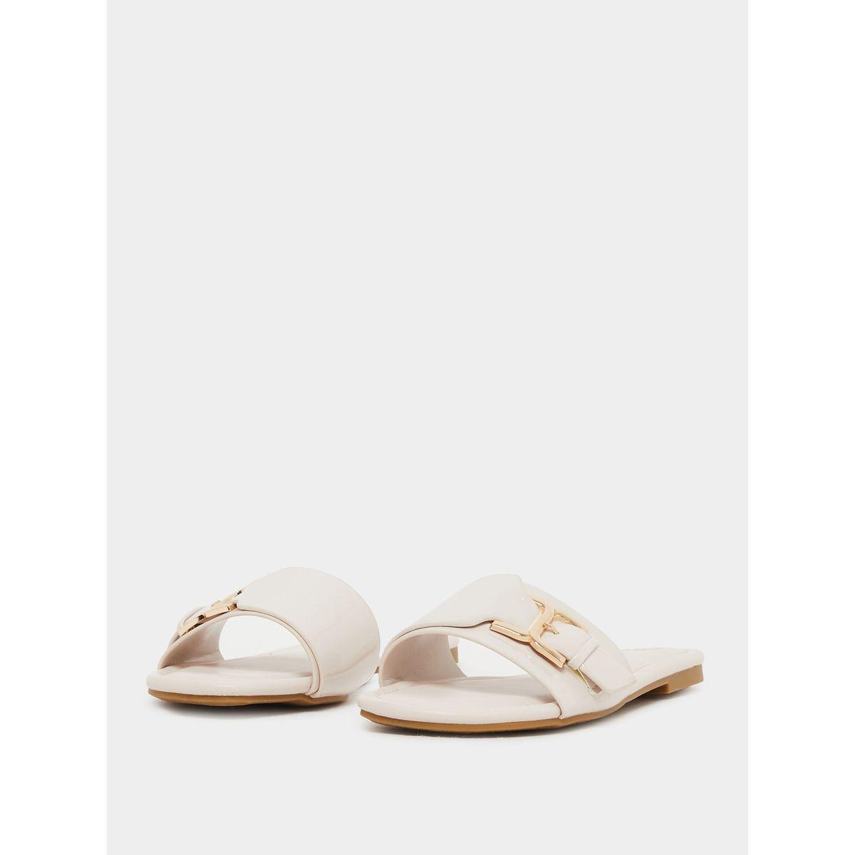 Styli Patent Design Buckle Detail Flat Sandals-women-shoes-sandals-flats-image-2