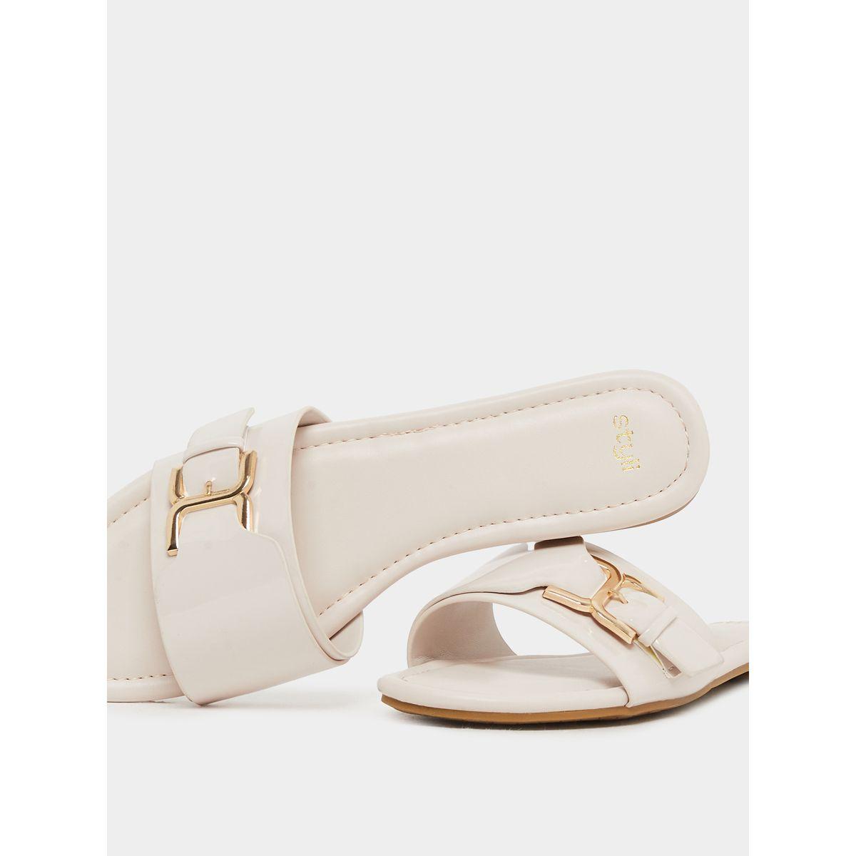 Styli Patent Design Buckle Detail Flat Sandals-women-shoes-sandals-flats-image-3