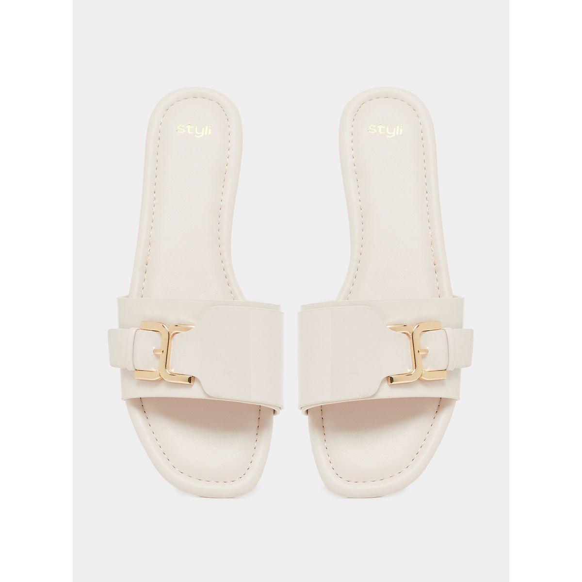 Styli Patent Design Buckle Detail Flat Sandals-women-shoes-sandals-flats-image-5