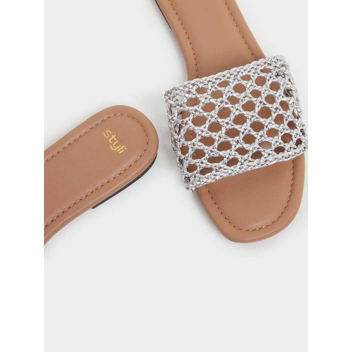 Styli Woven Design Open Toe Flat Sandals-women-shoes-sandals-flats-image-3