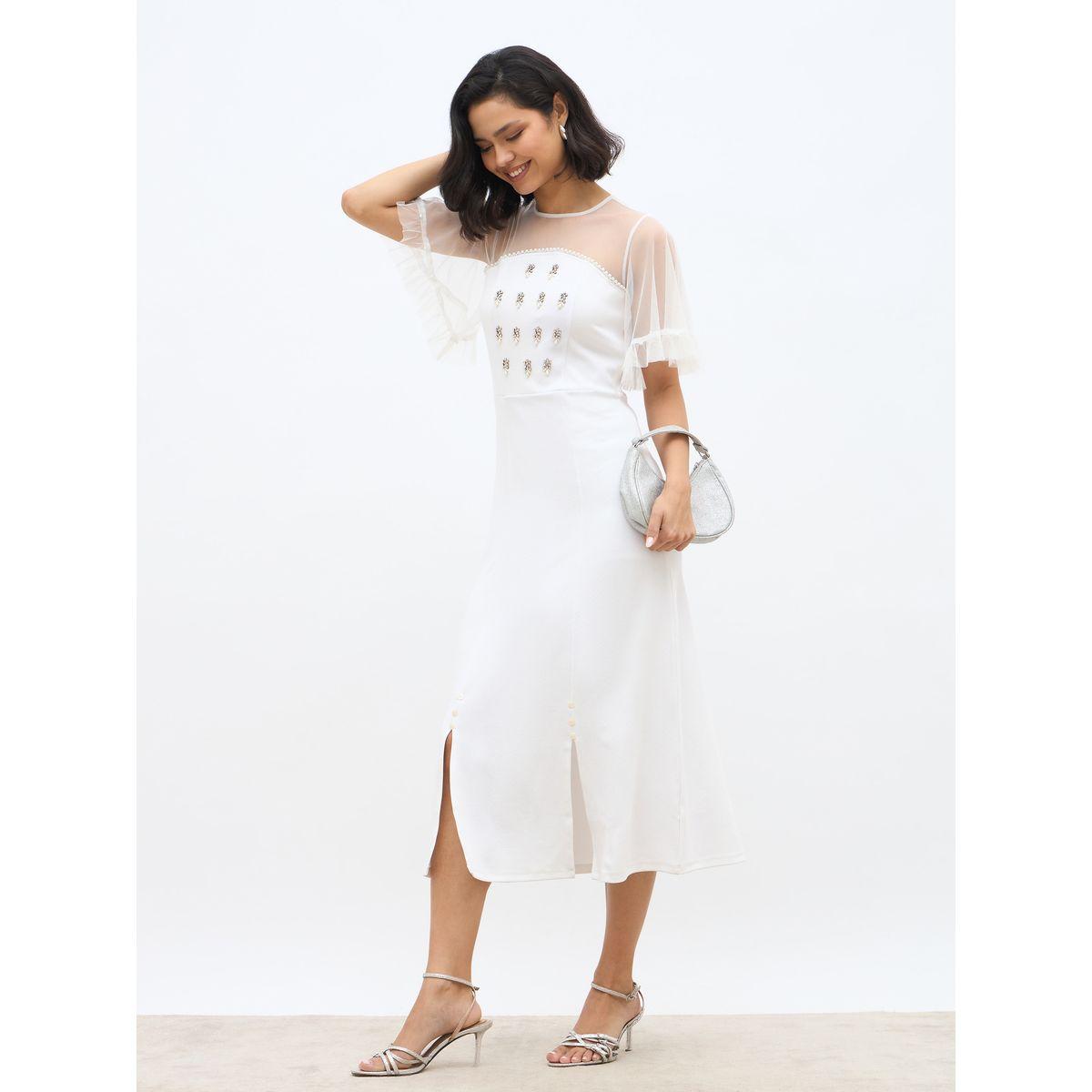 Styli Embellished Mesh Insert A-Line Midi Dress-women-clothing-dresses-image-1