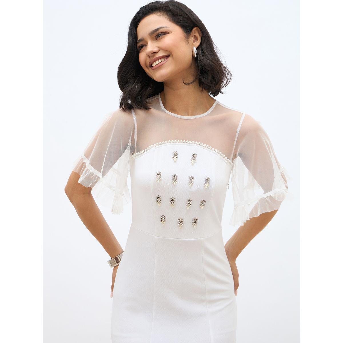 فستان ميدي منمق بحافة واسعة وتداخلات شبكية-women-clothing-dresses-image-4