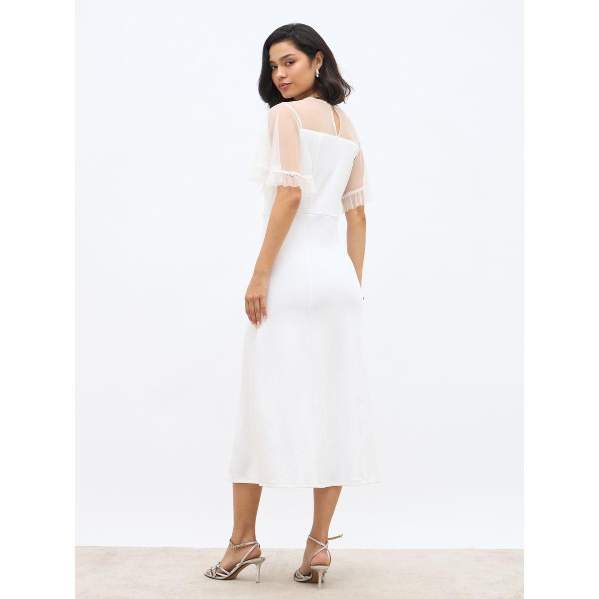 فستان ميدي منمق بحافة واسعة وتداخلات شبكية-women-clothing-dresses-image-5
