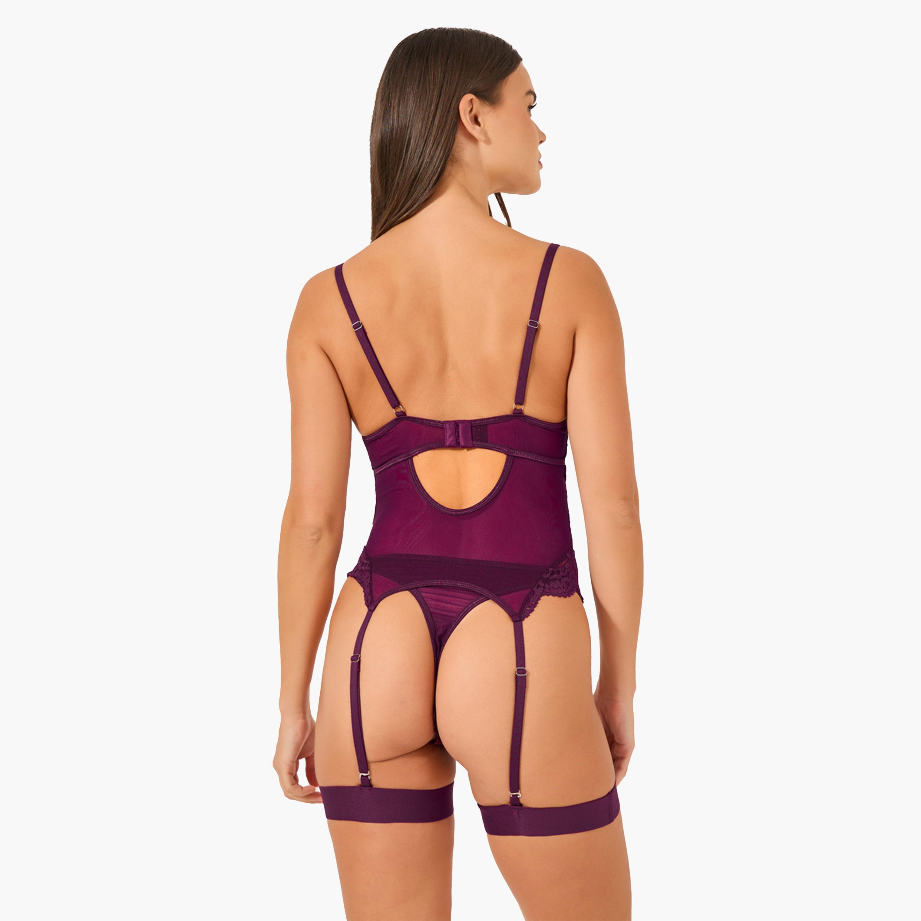 ستايلي - بدلة جسم من الدانتيل بحافة صدفية مع سروال داخلي ورباط ساق-women-clothing-lingerie-corsets-image-4