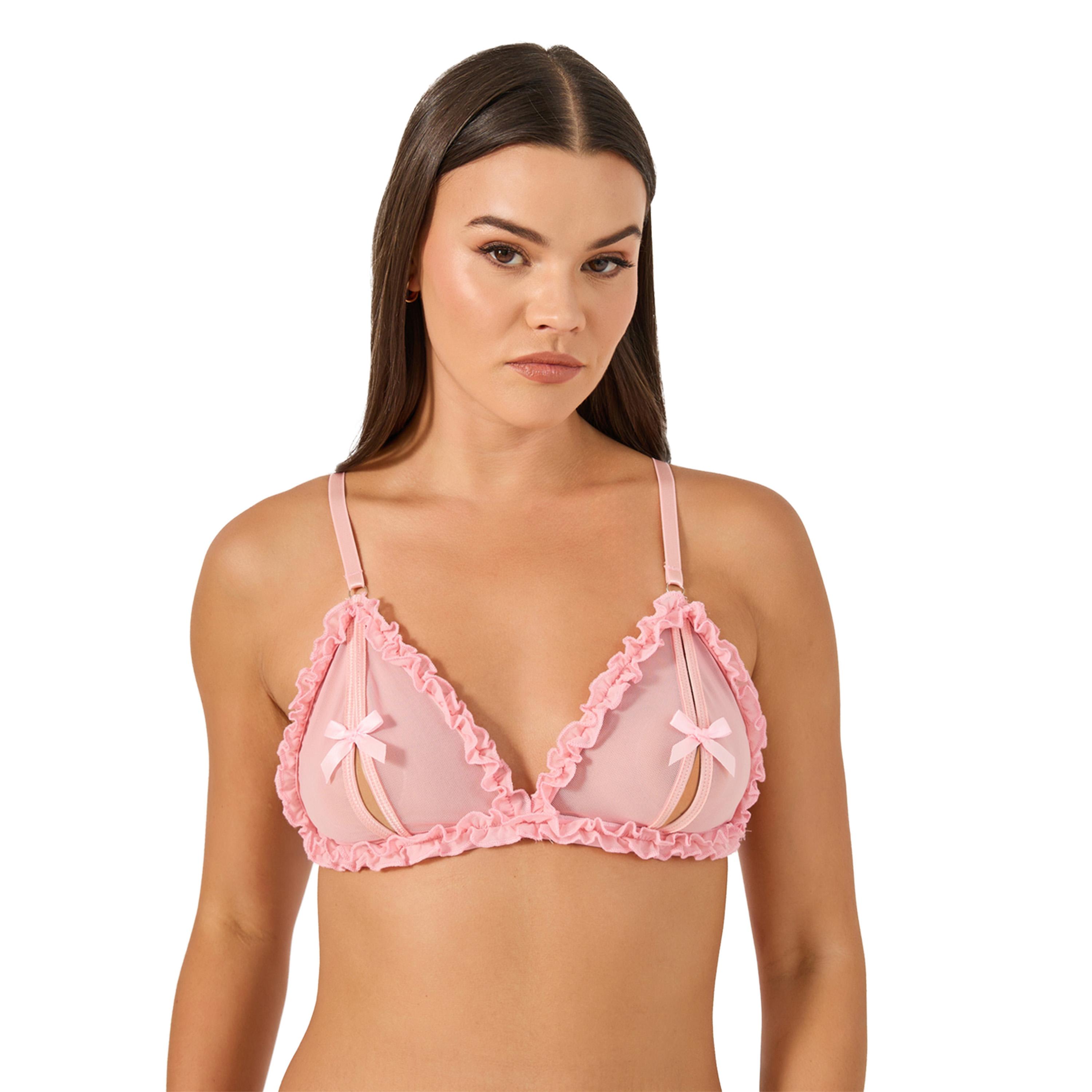 ستايلي - حمالة صدر سلكية بدون بطانة مع حواف مكشكشة وفيونكة مع سروال داخلي-women-clothing-lingerie-lingeriesets-image-2