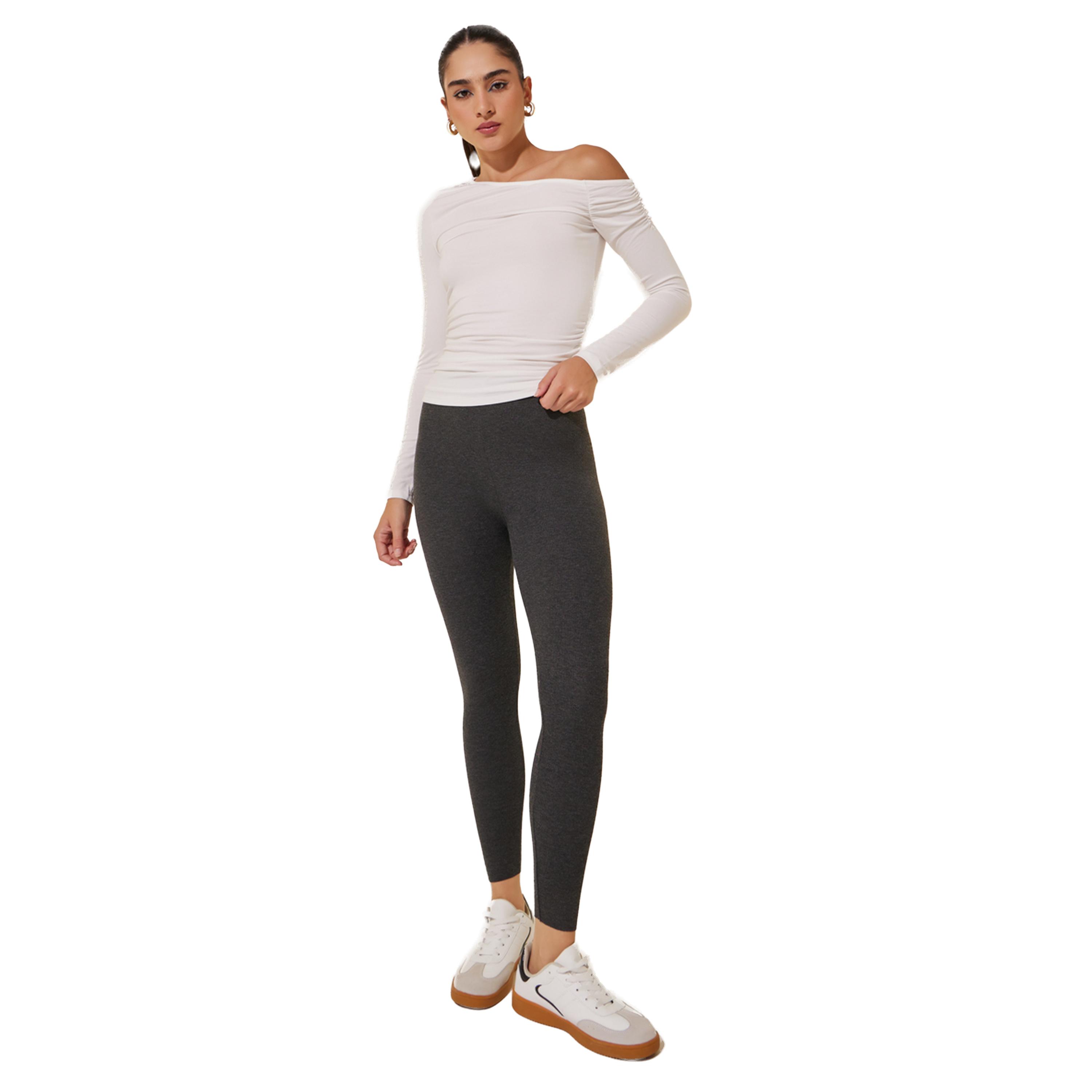 Styli Solid Elasticated Waistband Basic Leggings-women-clothing-bottoms-leggings-image-1