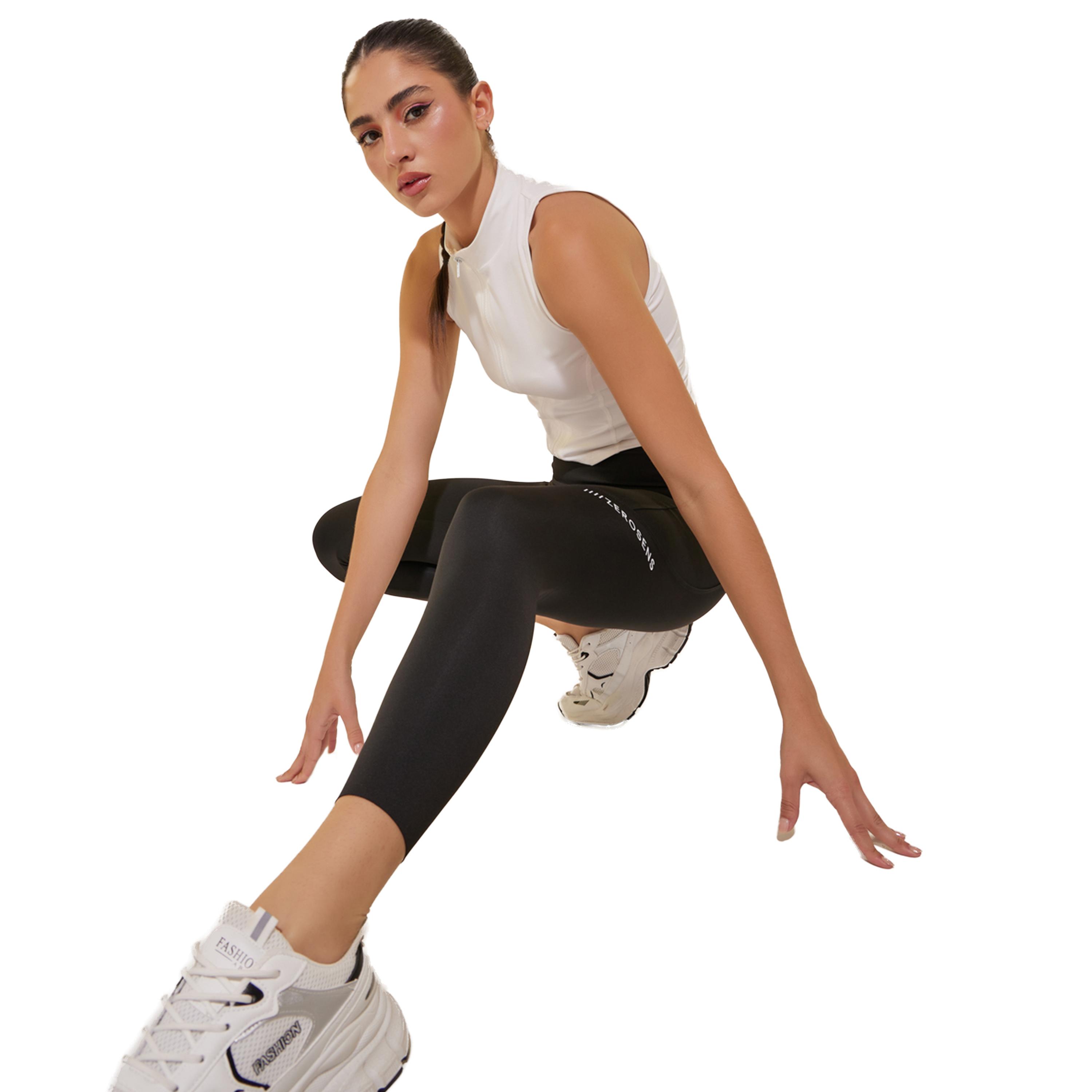 ستايلي -  بنطال ضيق بحزام خصر عريض وطبعة نص مع جيوب-women-clothing-bottoms-leggings-image-1