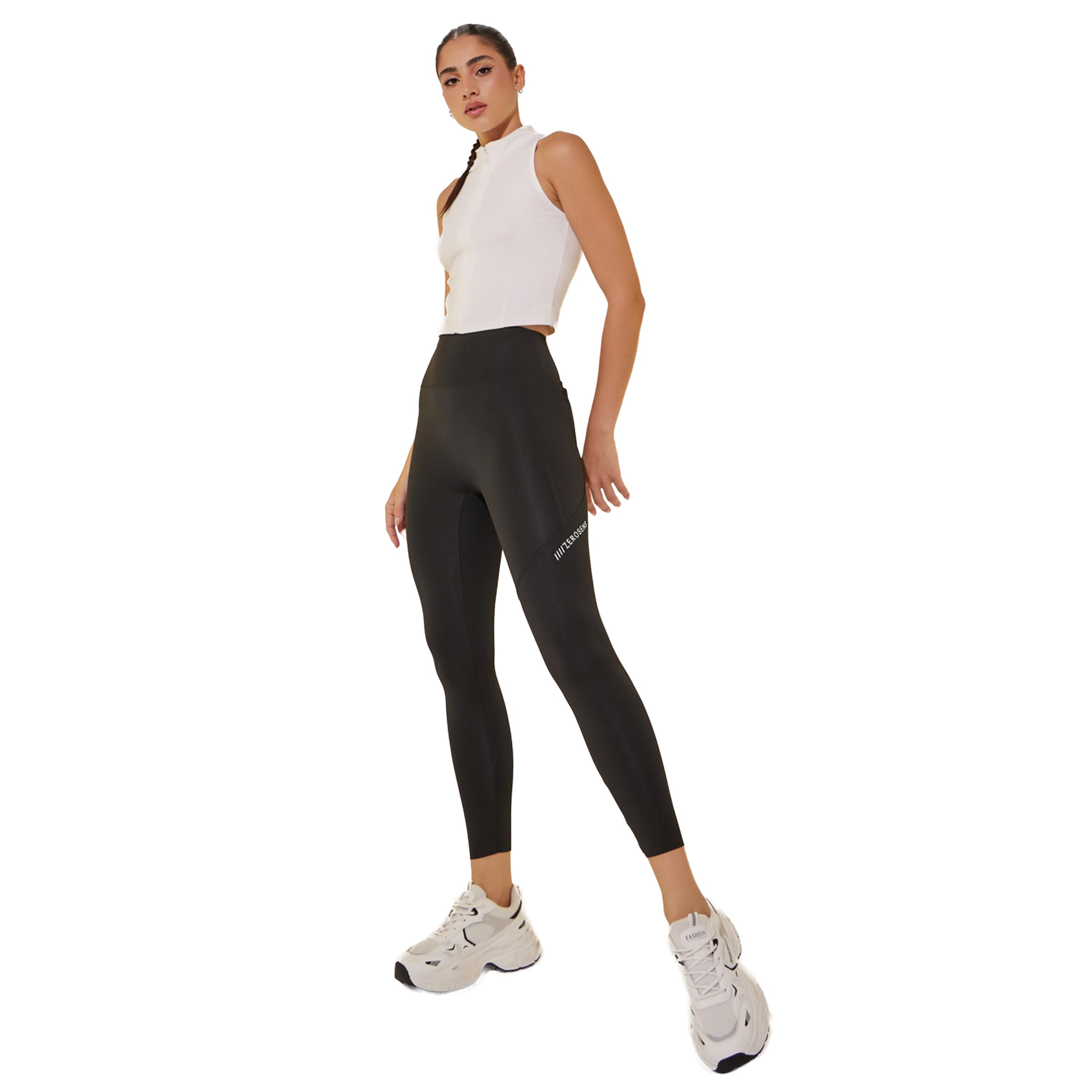 ستايلي -  بنطال ضيق بحزام خصر عريض وطبعة نص مع جيوب-women-clothing-bottoms-leggings-image-2