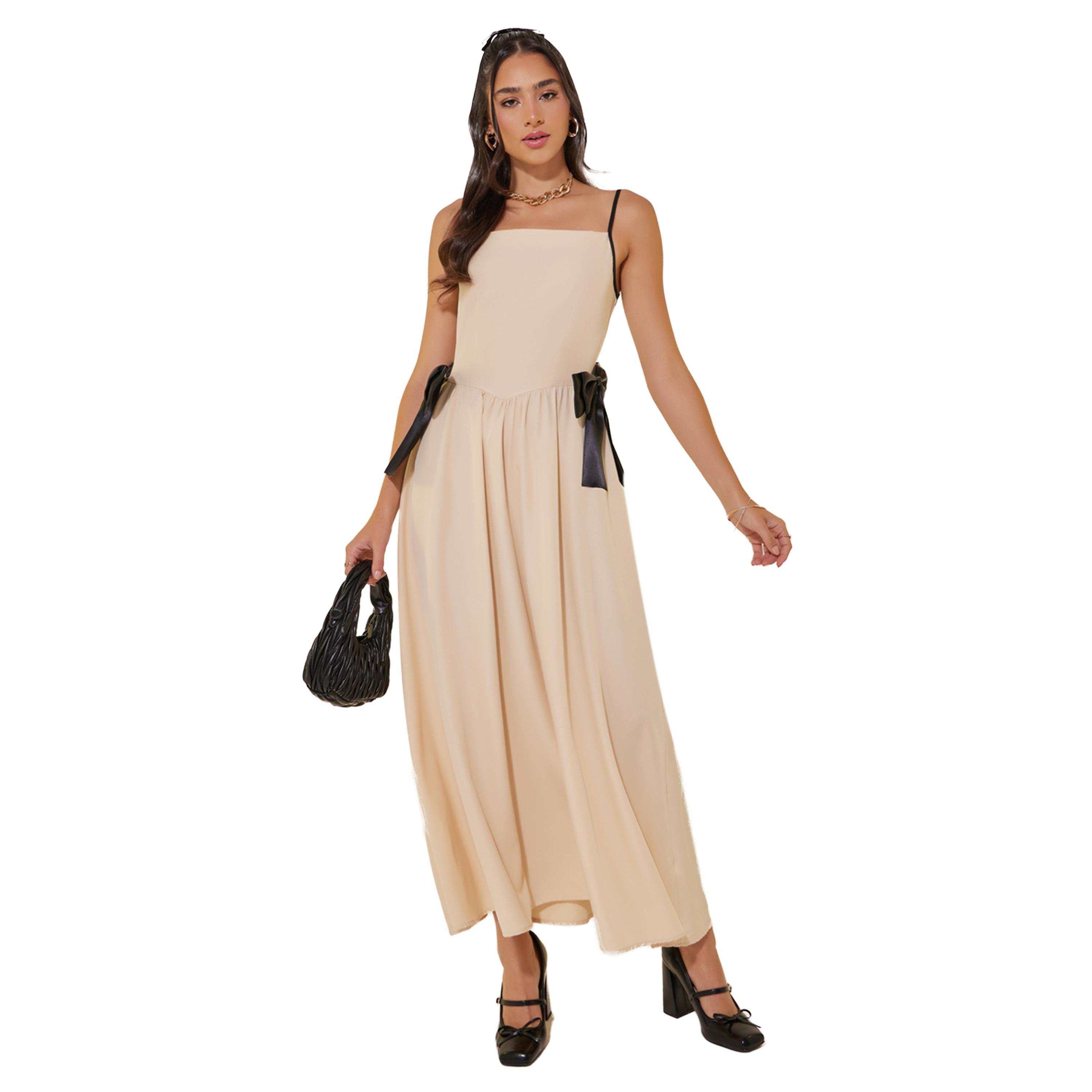 Styli Solid Bow Detail Strappy A-Line Maxi Dress-women-clothing-dresses-image-1
