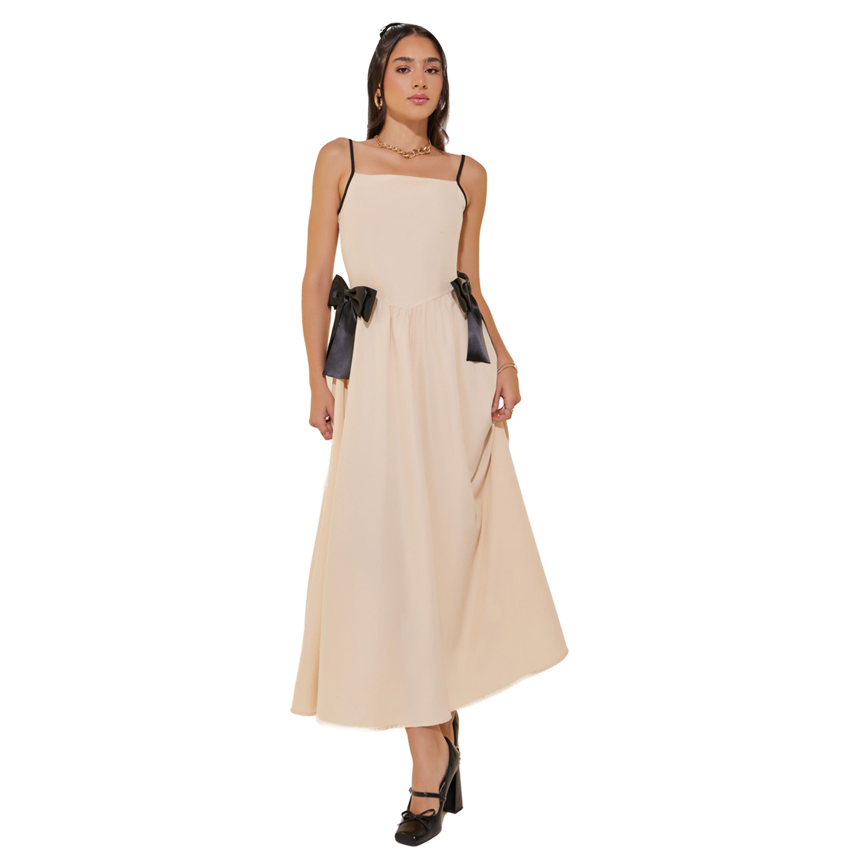 Styli Solid Bow Detail Strappy A-Line Maxi Dress-women-clothing-dresses-image-2
