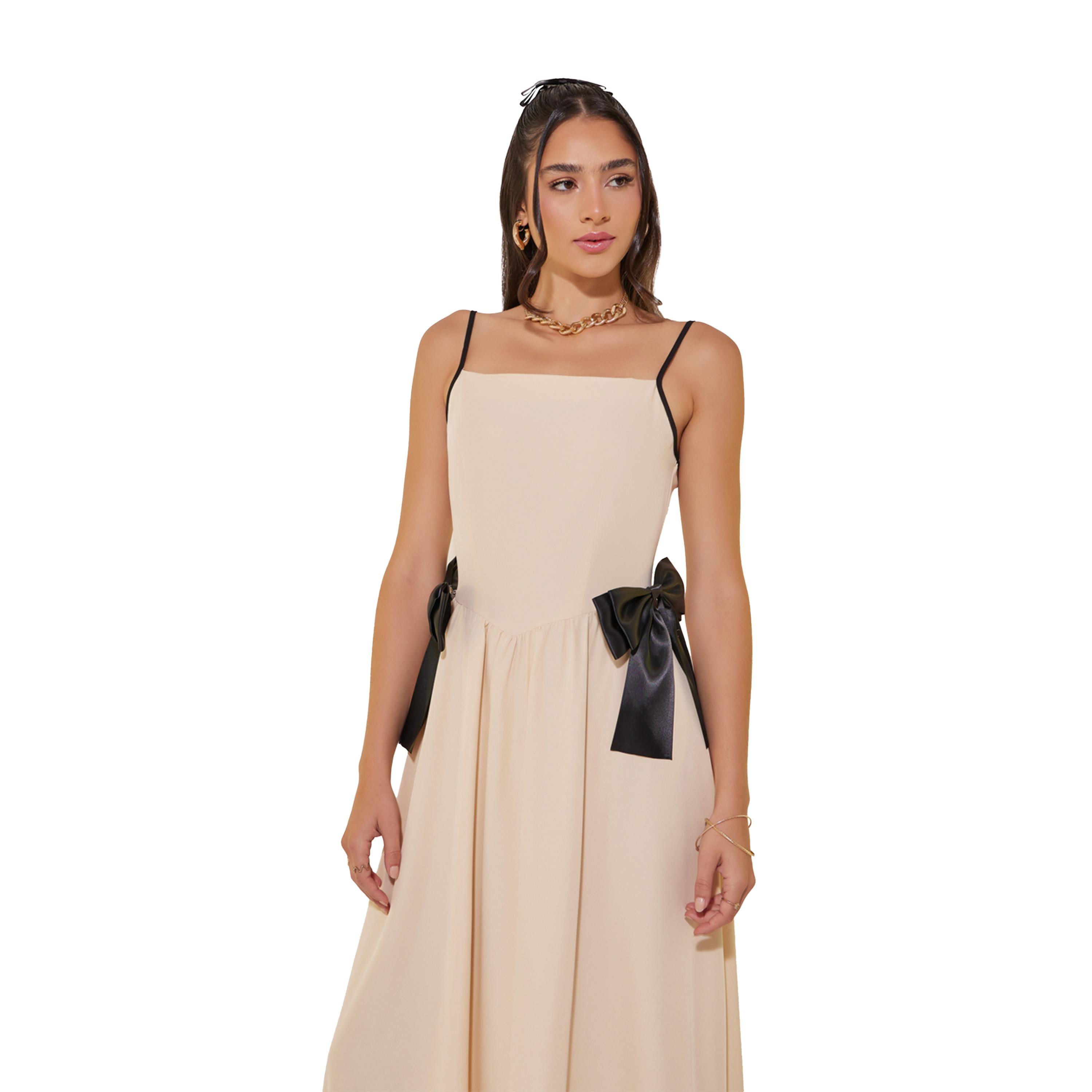 Styli Solid Bow Detail Strappy A-Line Maxi Dress-women-clothing-dresses-image-3