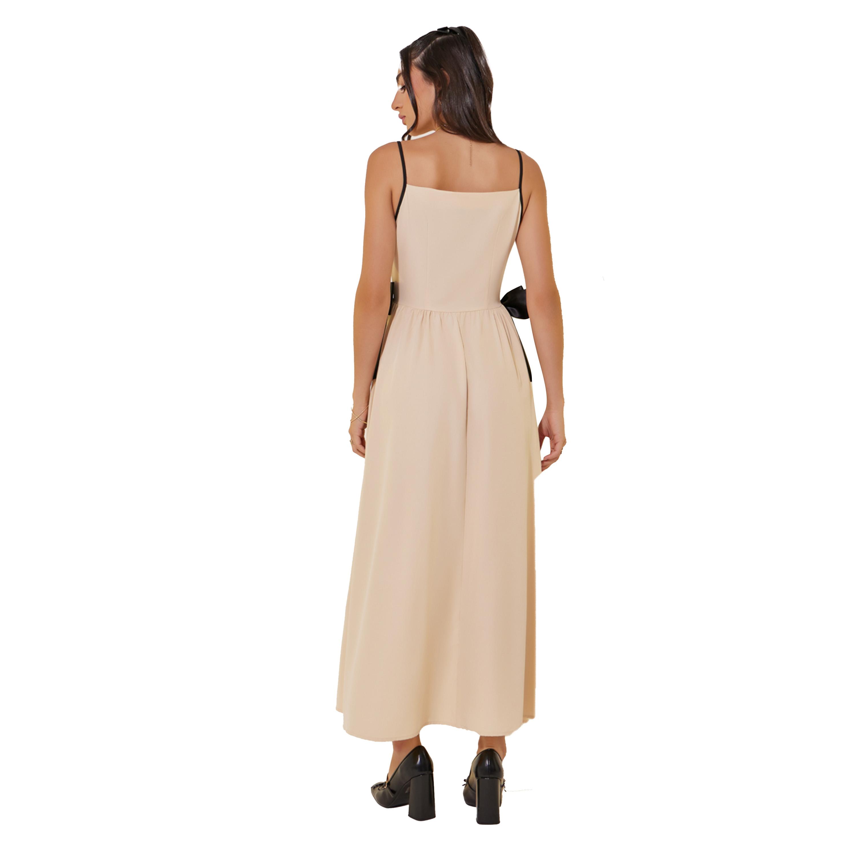 Styli Solid Bow Detail Strappy A-Line Maxi Dress-women-clothing-dresses-image-5
