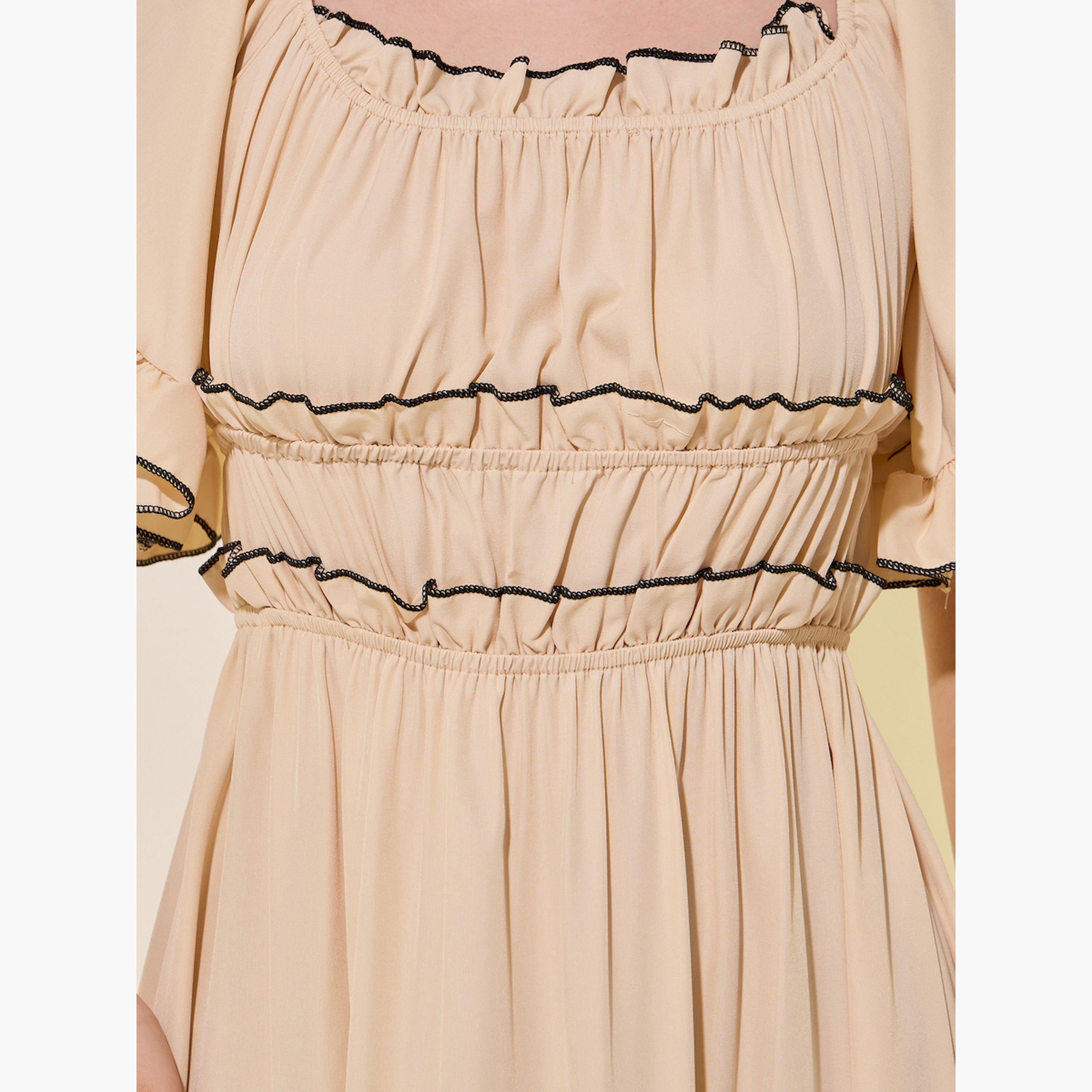ستايلي - فستان ماكسي بقصة A وأكمام واسعة وتفاصيل خياطة متباينة-women-clothing-dresses-image-4