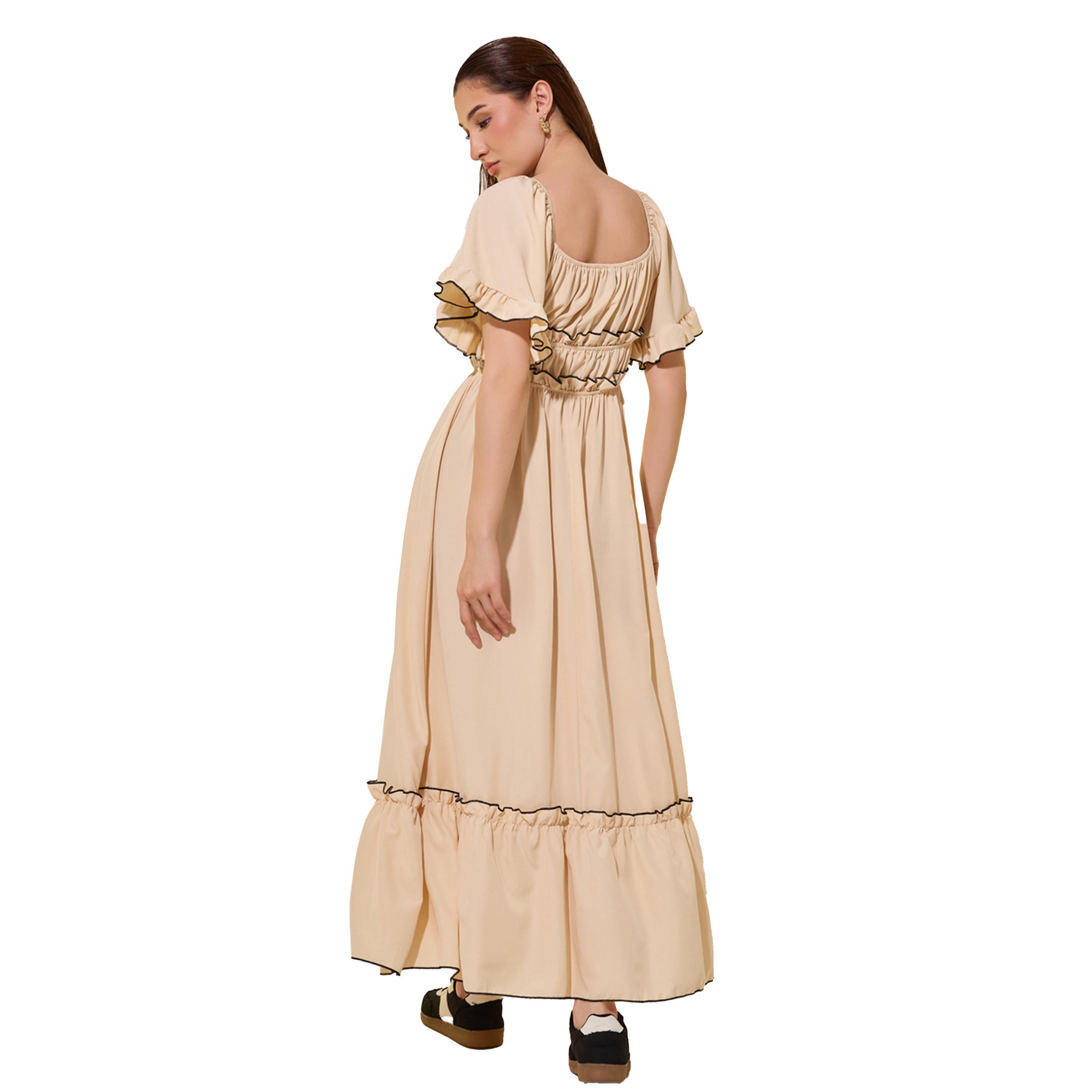 ستايلي - فستان ماكسي بقصة A وأكمام واسعة وتفاصيل خياطة متباينة-women-clothing-dresses-image-5