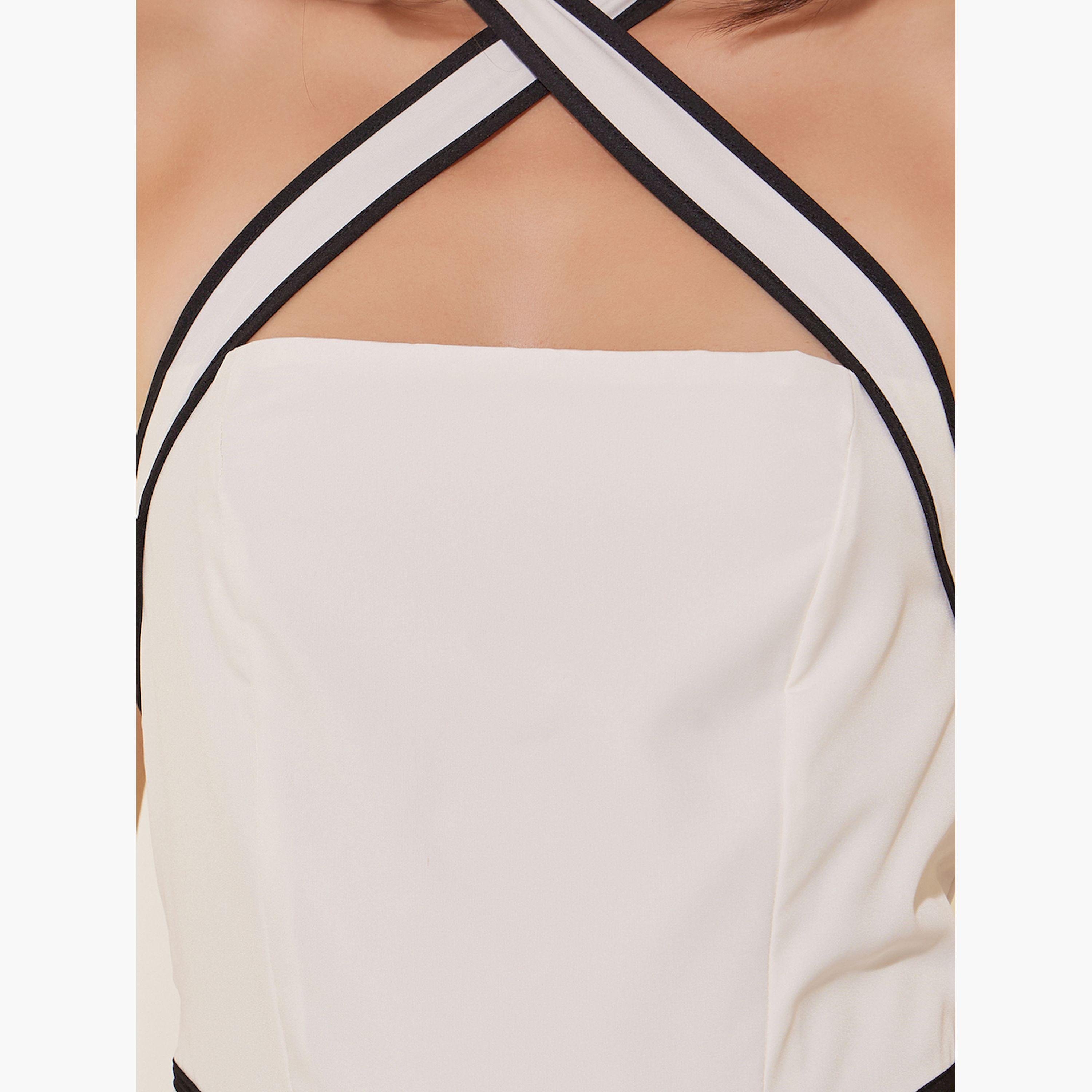 Styli Solid Contrast Trim Halter Neck A-Line Maxi Dress-women-clothing-dresses-image-4
