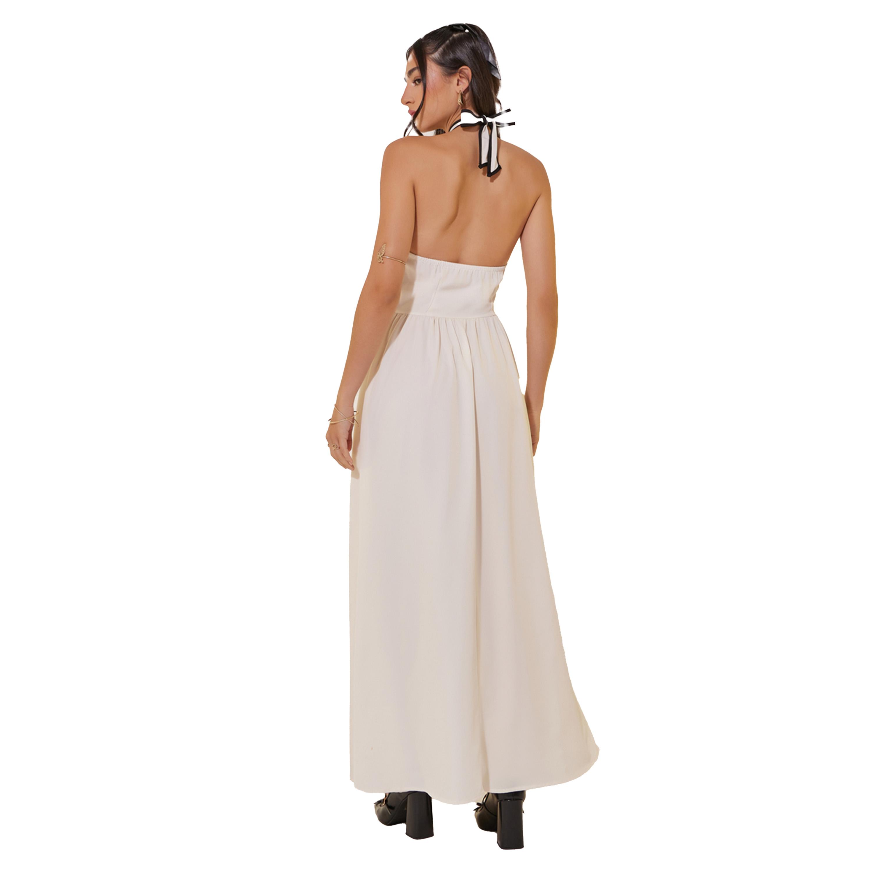 Styli Solid Contrast Trim Halter Neck A-Line Maxi Dress-women-clothing-dresses-image-5
