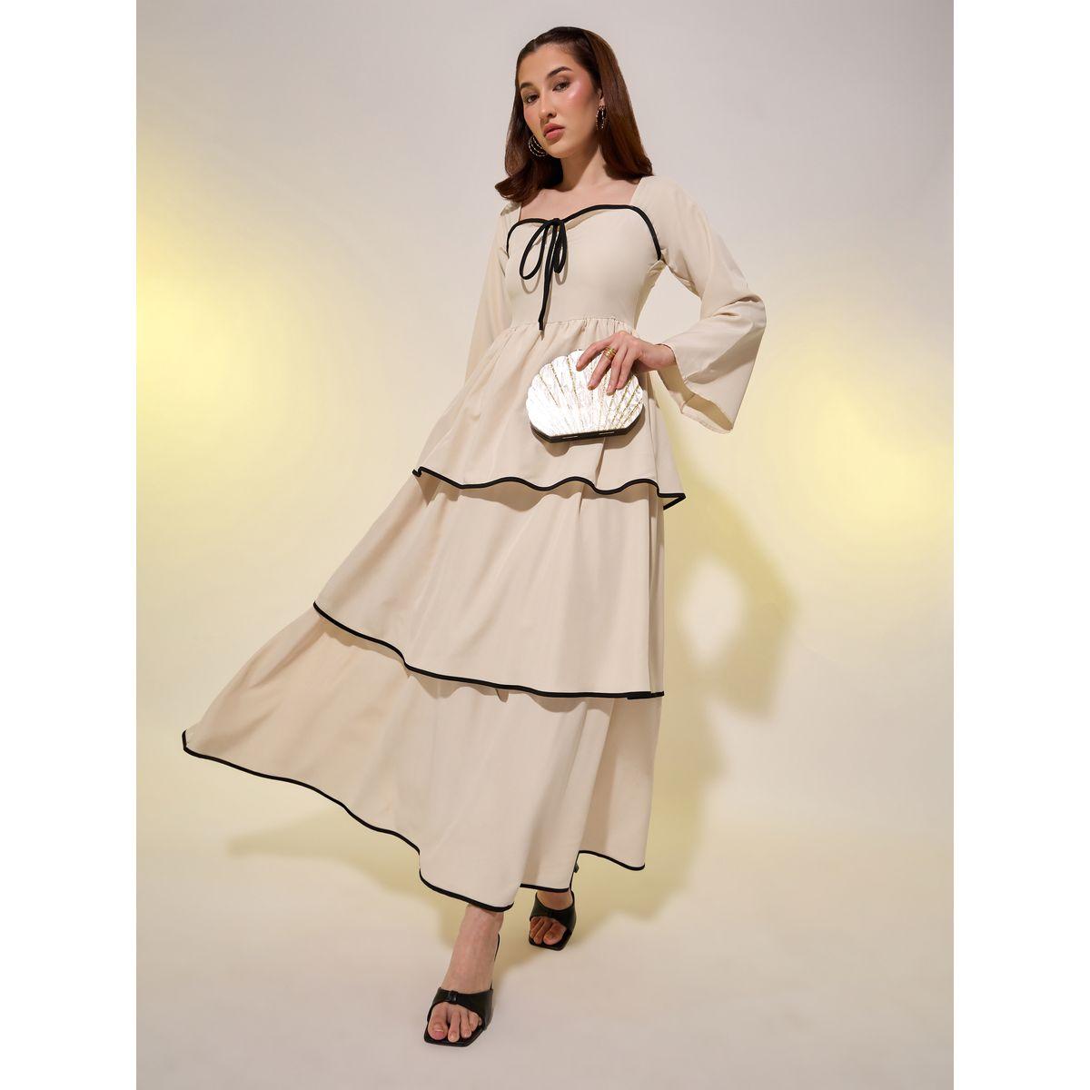 فستان طويل بكسرات وأكمام بنمط جرس-women-clothing-dresses-image-1