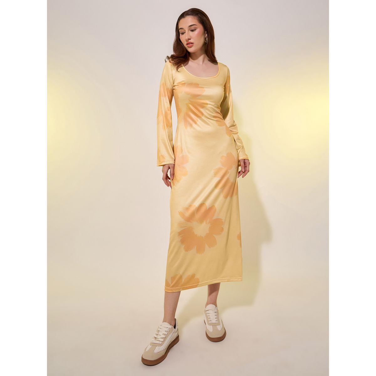 فستان ميدي بياقة سكوب وطبعة زهور-women-clothing-dresses-image-1