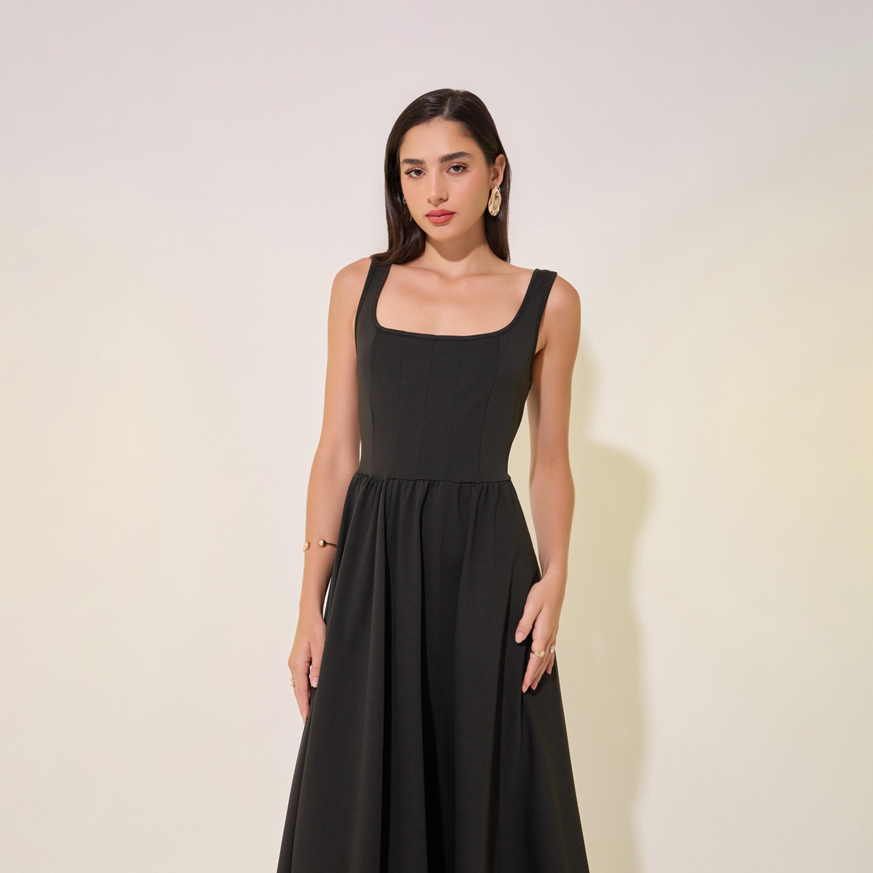 ستايلي - فستان ميدي بدون أكمام برقبة مربعة وقصة A-women-clothing-dresses-image-3