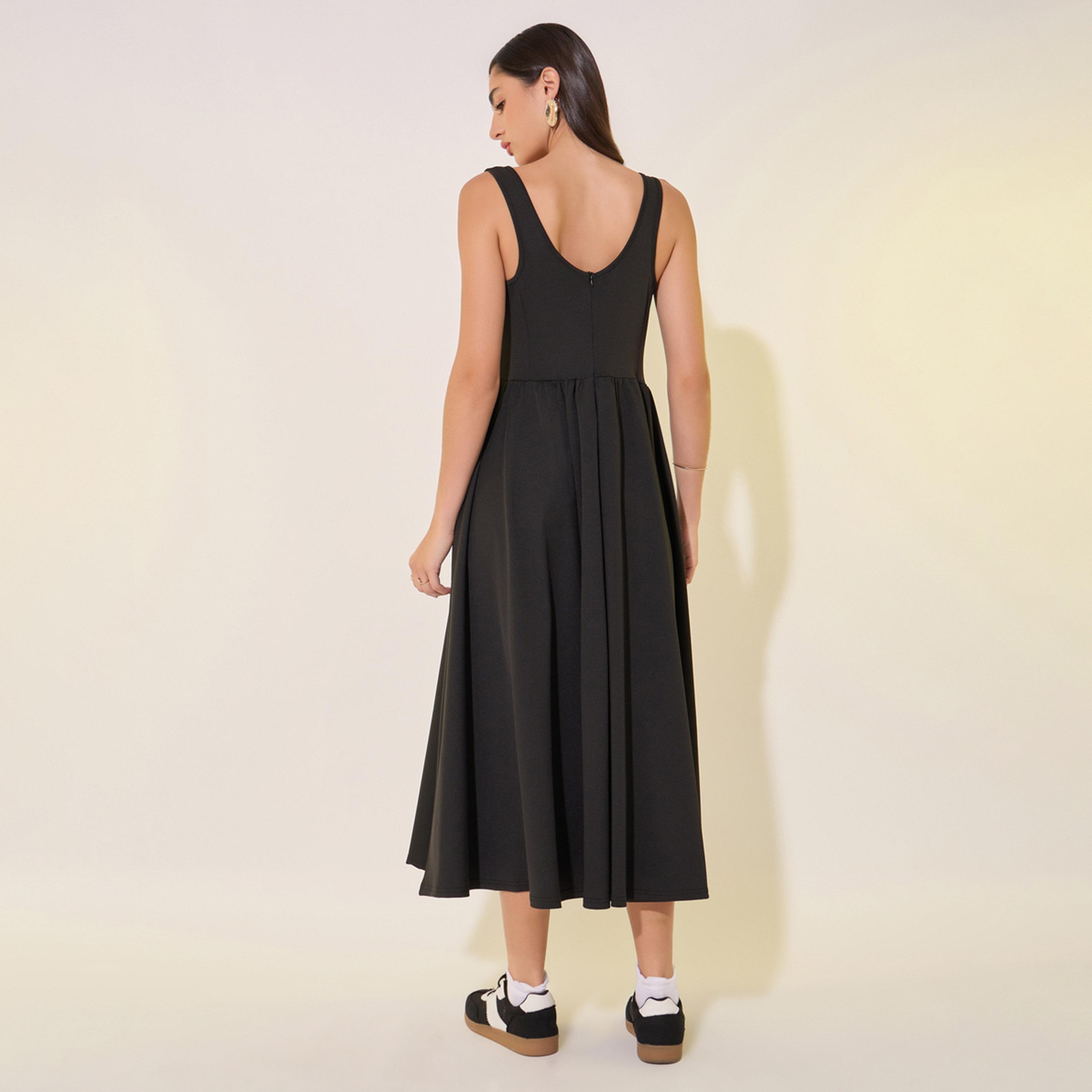 ستايلي - فستان ميدي بدون أكمام برقبة مربعة وقصة A-women-clothing-dresses-image-5