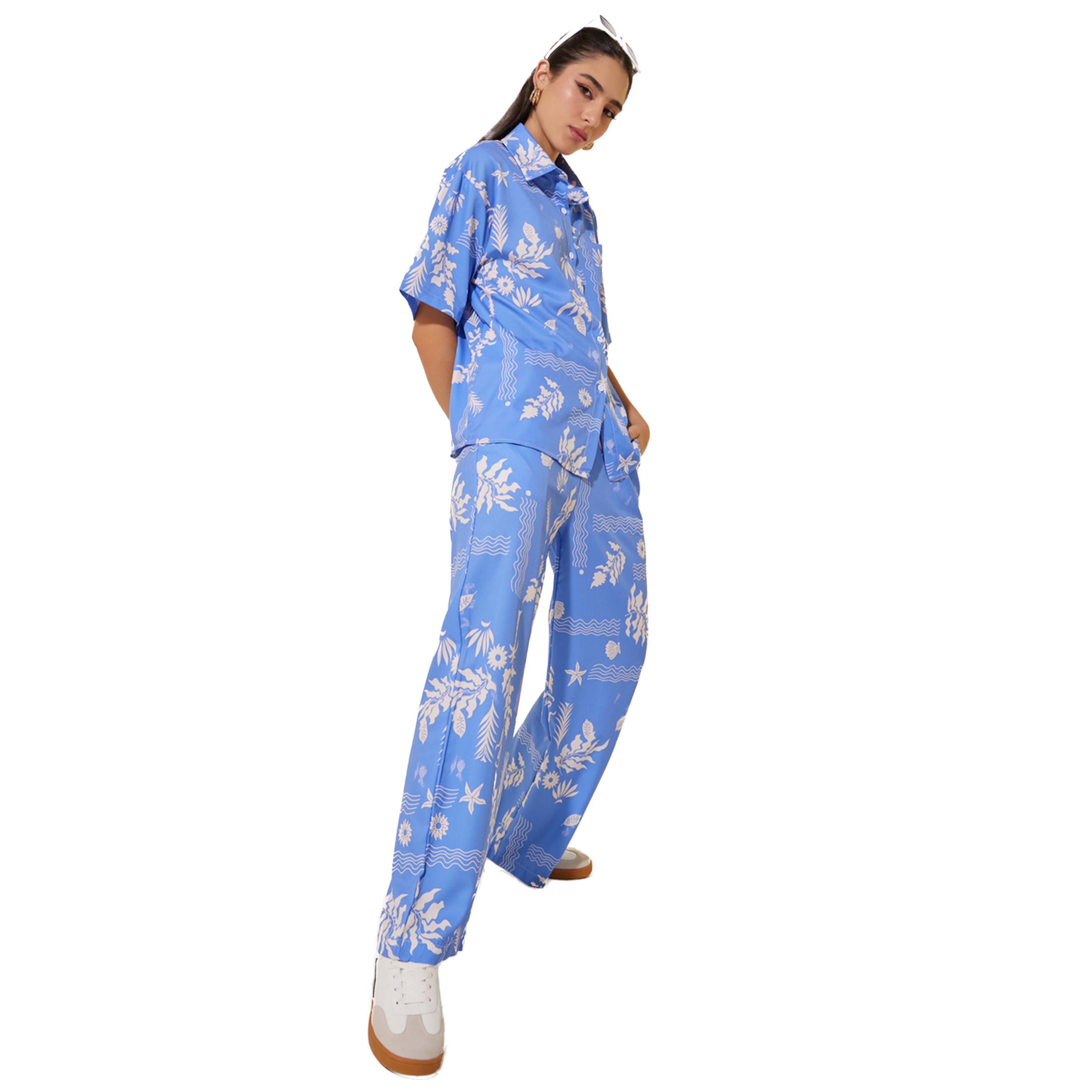 Styli Printed Collared Short Sleeve Shirt and Pants Set-women-clothing-coordsets-image-2