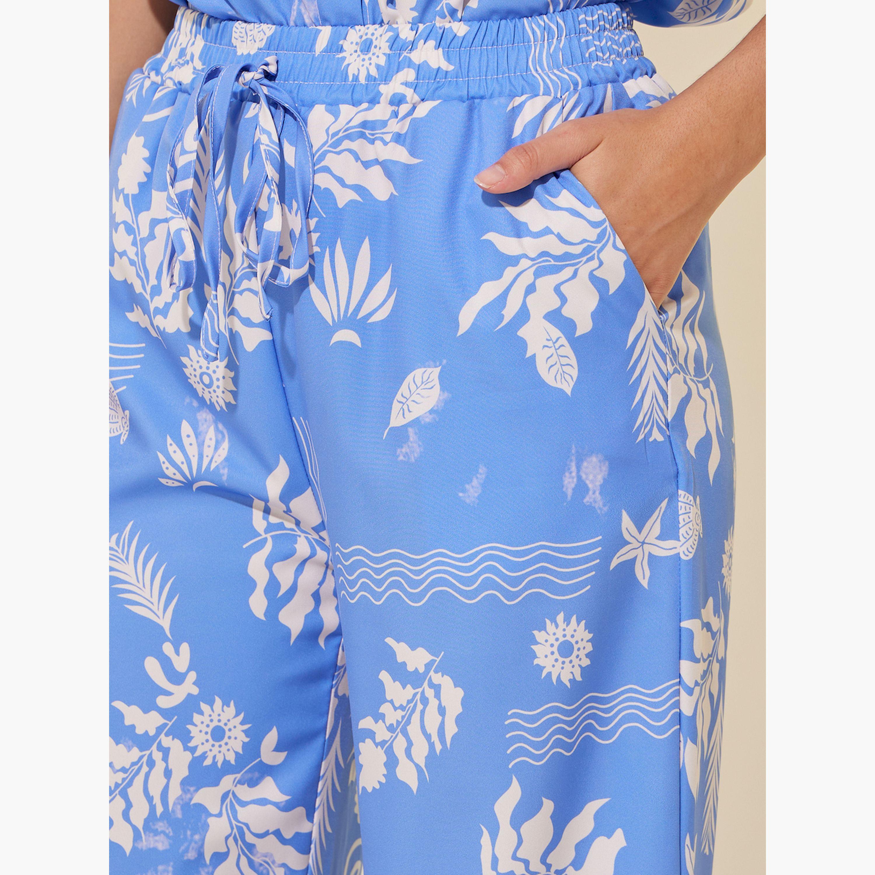 Styli Printed Collared Short Sleeve Shirt and Pants Set-women-clothing-coordsets-image-5